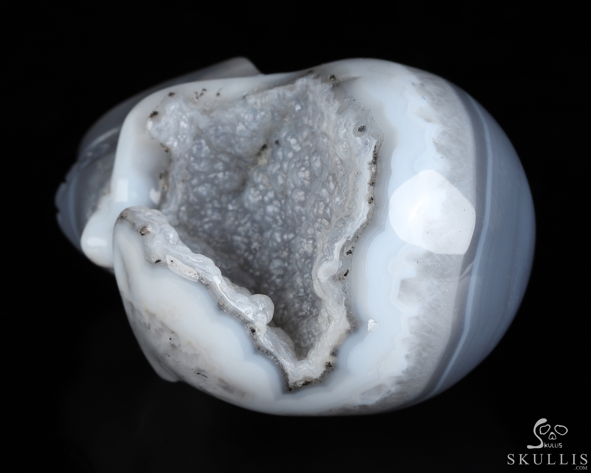 2.0" Agate Geode Hand Carved Crystal Skull, Realistic, Crystal Healing 2.0" Agate Geode Hand Carved Crystal Skull, Realistic, Crystal Healing