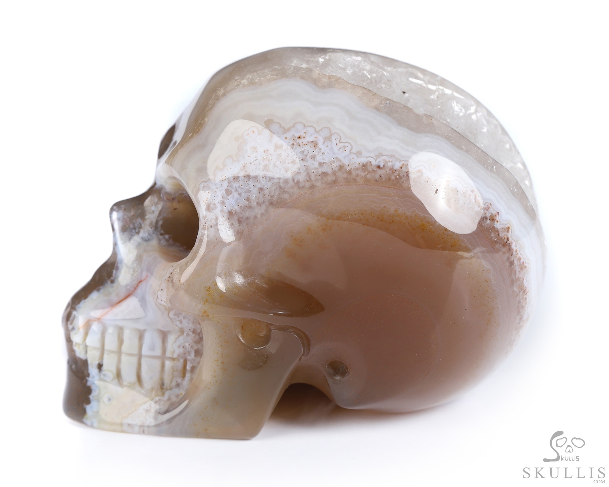2.0" Agate Geode Hand Carved Crystal Skull, Realistic, Crystal Healing 2.0" Agate Geode Hand Carved Crystal Skull, Realistic, Crystal Healing