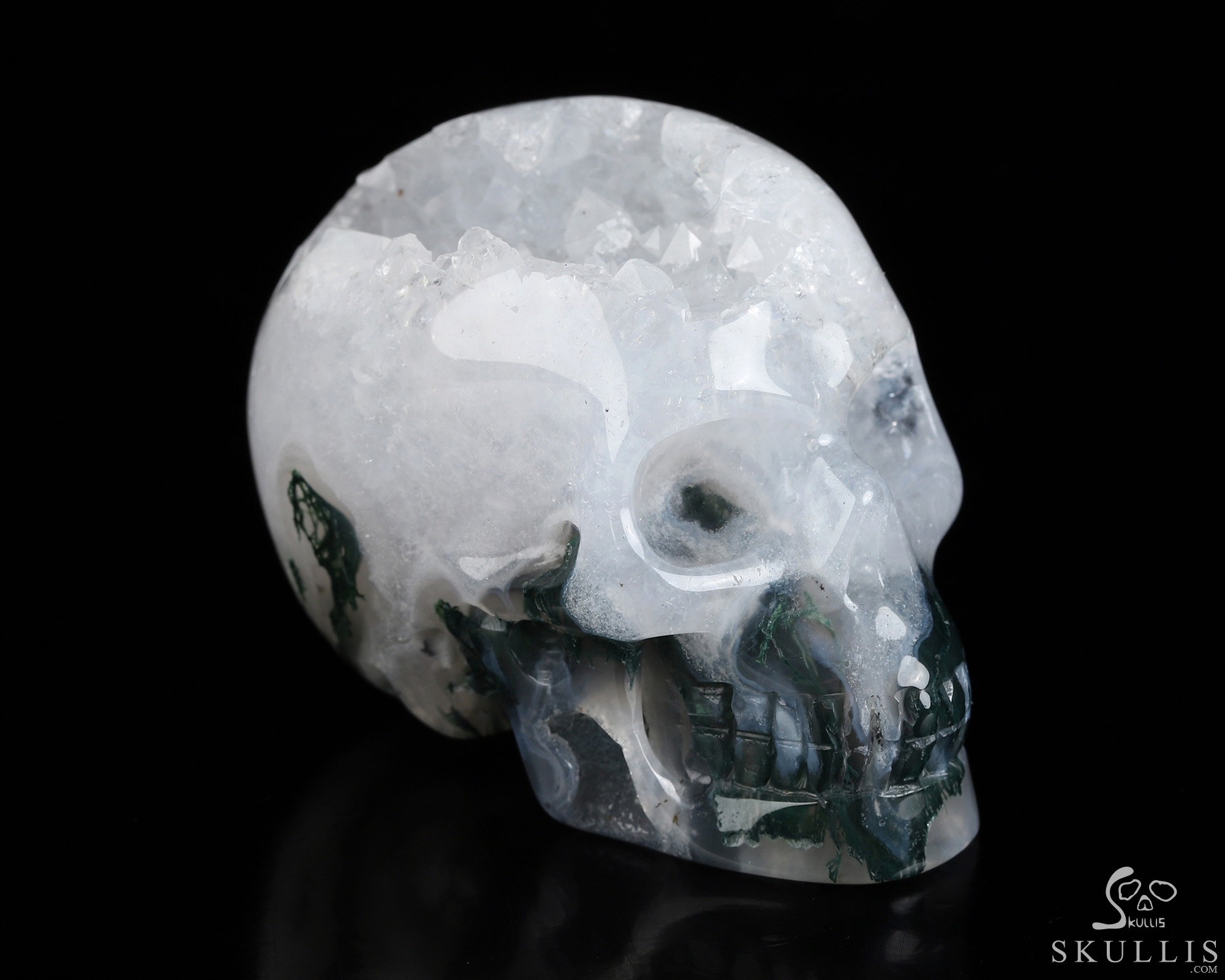 2.0" Green Moss Agate Geode Hand Carved Crystal Skull, Realistic, Crystal Healing 2.0" Green Moss Agate Geode Hand Carved Crystal Skull, Realistic, Crystal Healing