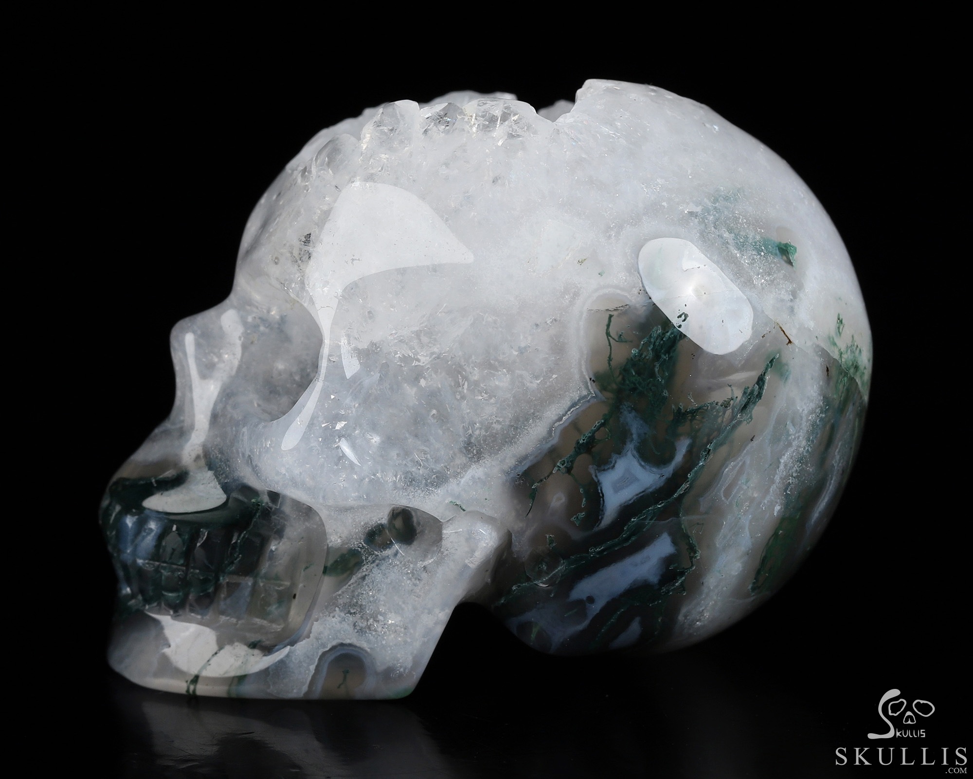2.0" Green Moss Agate Geode Hand Carved Crystal Skull, Realistic, Crystal Healing 2.0" Green Moss Agate Geode Hand Carved Crystal Skull, Realistic, Crystal Healing