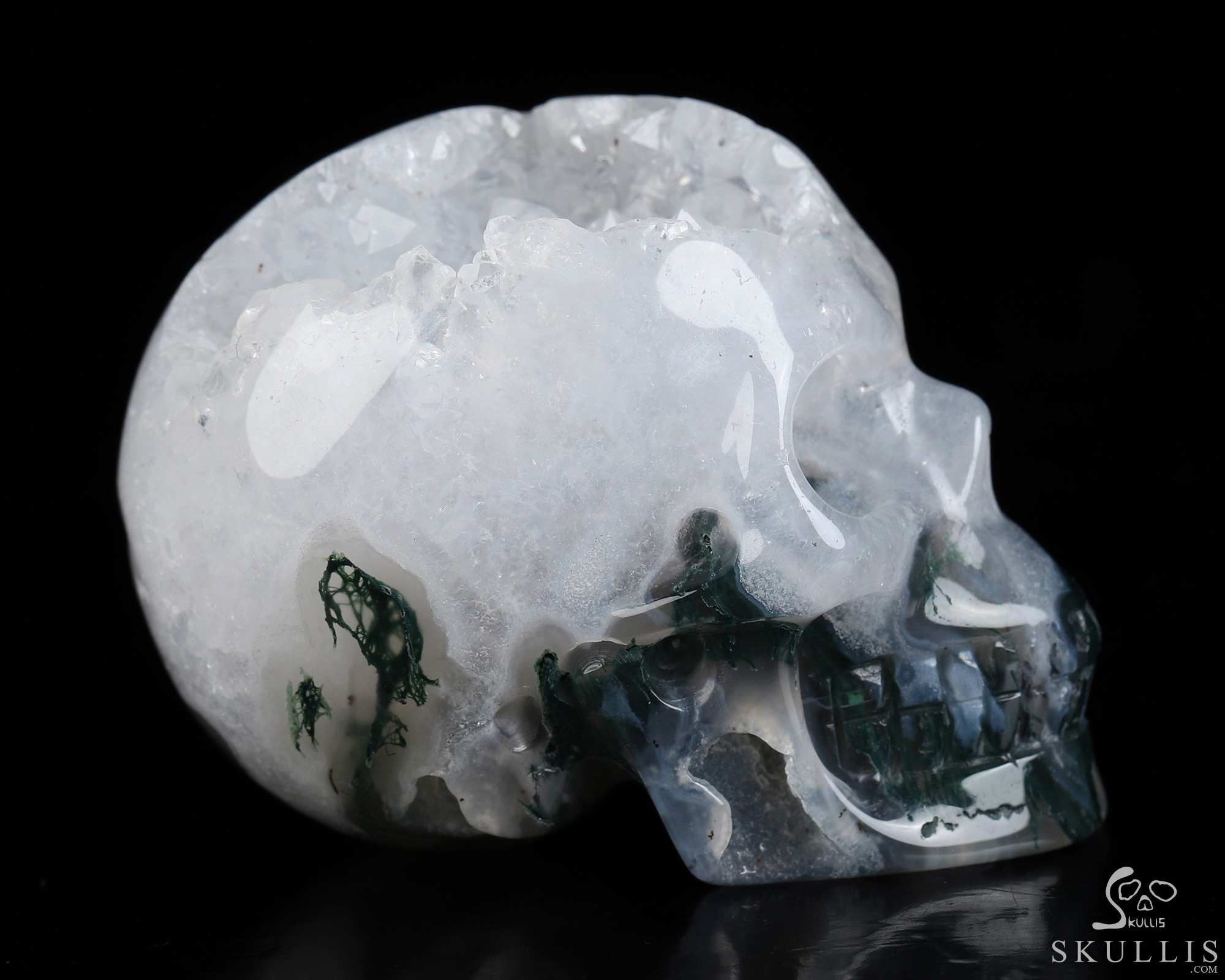 2.0" Green Moss Agate Geode Hand Carved Crystal Skull, Realistic, Crystal Healing 2.0" Green Moss Agate Geode Hand Carved Crystal Skull, Realistic, Crystal Healing