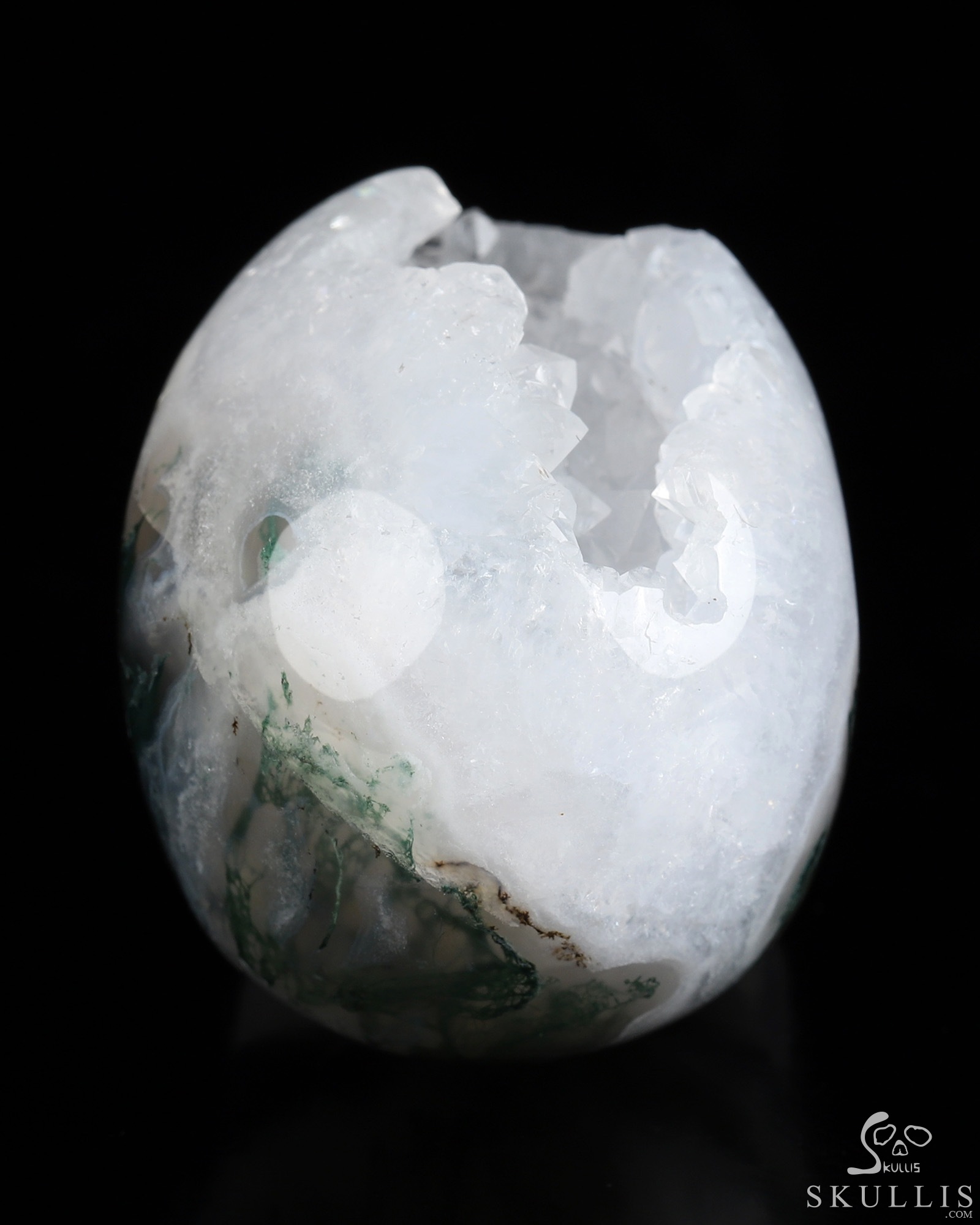 2.0" Green Moss Agate Geode Hand Carved Crystal Skull, Realistic, Crystal Healing 2.0" Green Moss Agate Geode Hand Carved Crystal Skull, Realistic, Crystal Healing