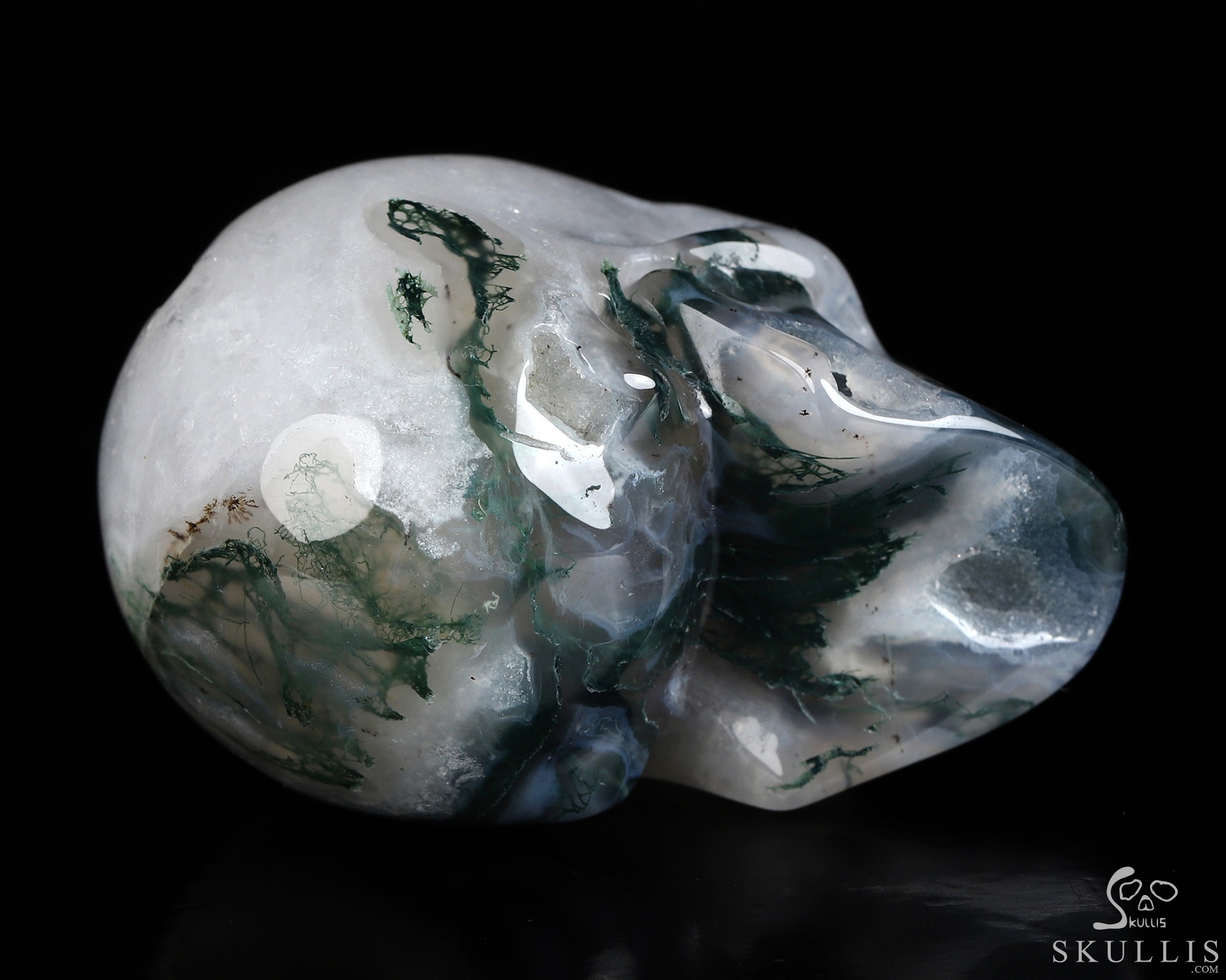 2.0" Green Moss Agate Geode Hand Carved Crystal Skull, Realistic, Crystal Healing 2.0" Green Moss Agate Geode Hand Carved Crystal Skull, Realistic, Crystal Healing
