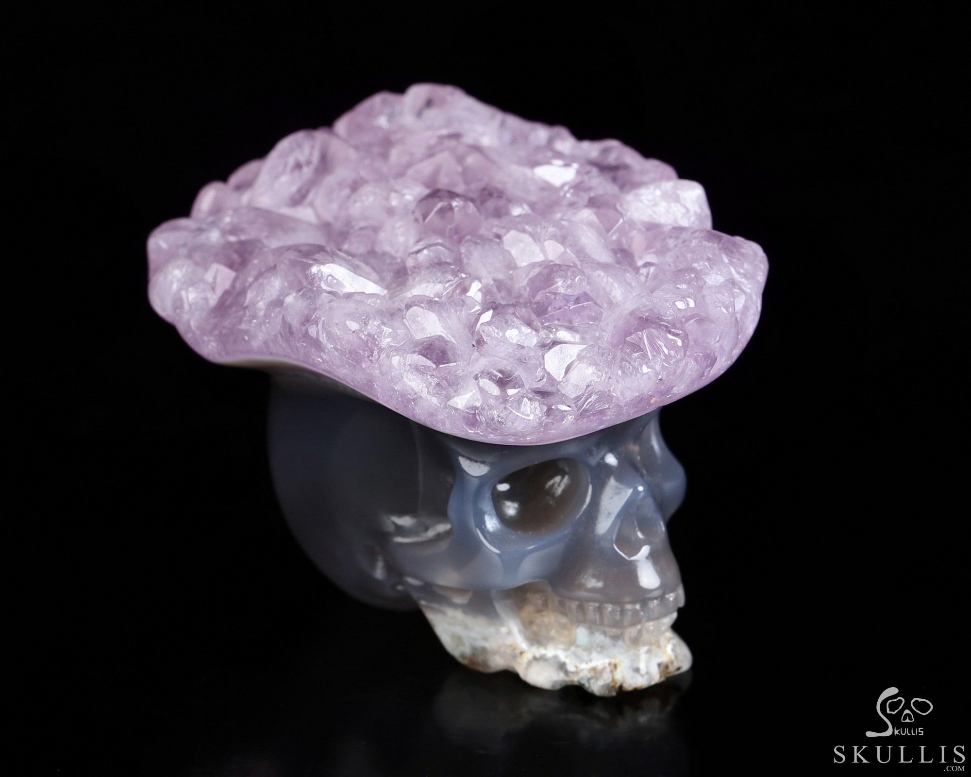 1.7" Amethyst & Agate Druse Hand Carved Crystal Skull Fine Art Sculpture, Crystal Healing 1.7" Amethyst & Agate Druse Hand Carved Crystal Skull Fine Art Sculpture, Crystal Healing