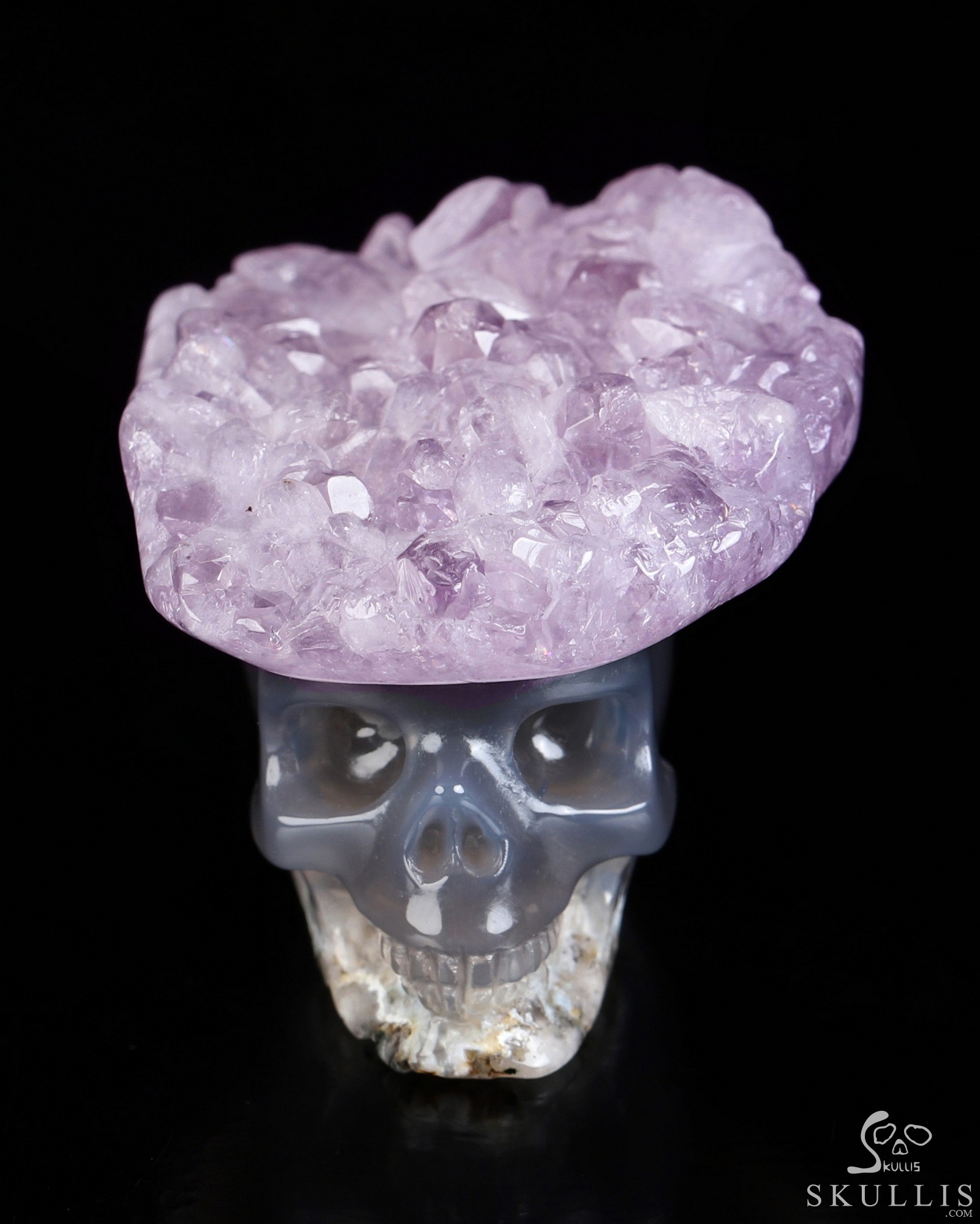 1.7" Amethyst & Agate Druse Hand Carved Crystal Skull Fine Art Sculpture, Crystal Healing 1.7" Amethyst & Agate Druse Hand Carved Crystal Skull Fine Art Sculpture, Crystal Healing