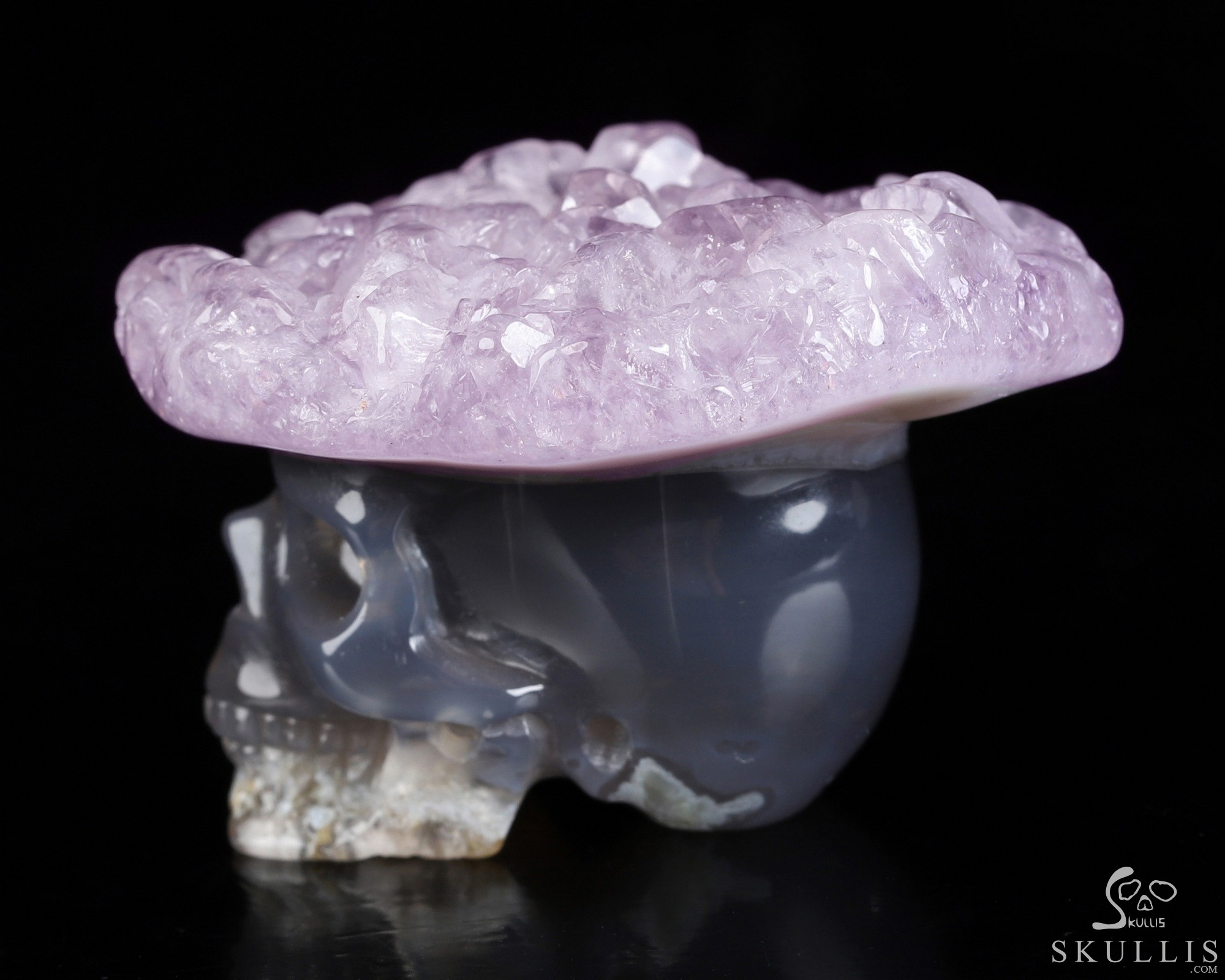 1.7" Amethyst & Agate Druse Hand Carved Crystal Skull Fine Art Sculpture, Crystal Healing 1.7" Amethyst & Agate Druse Hand Carved Crystal Skull Fine Art Sculpture, Crystal Healing