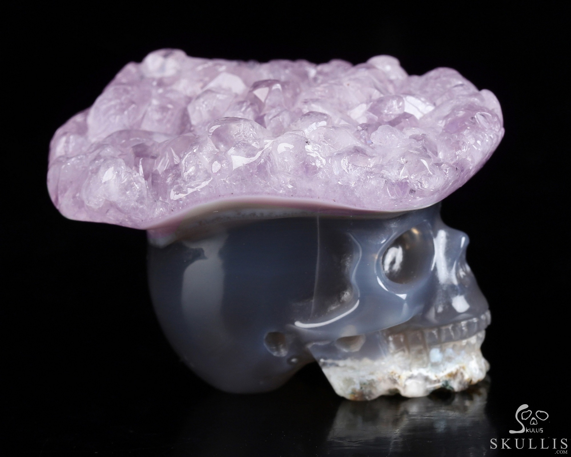 1.7" Amethyst & Agate Druse Hand Carved Crystal Skull Fine Art Sculpture, Crystal Healing 1.7" Amethyst & Agate Druse Hand Carved Crystal Skull Fine Art Sculpture, Crystal Healing
