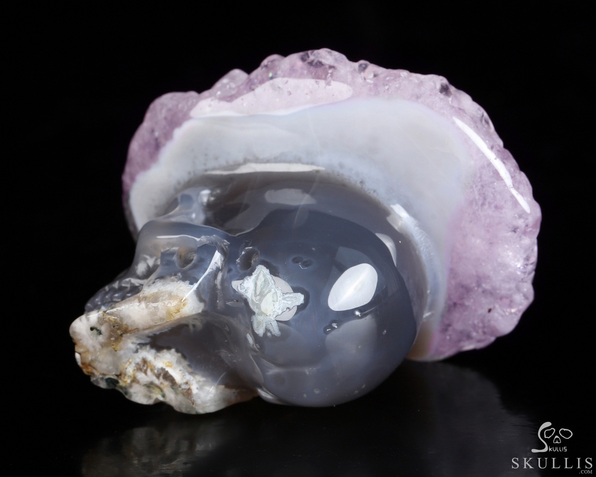 1.7" Amethyst & Agate Druse Hand Carved Crystal Skull Fine Art Sculpture, Crystal Healing 1.7" Amethyst & Agate Druse Hand Carved Crystal Skull Fine Art Sculpture, Crystal Healing