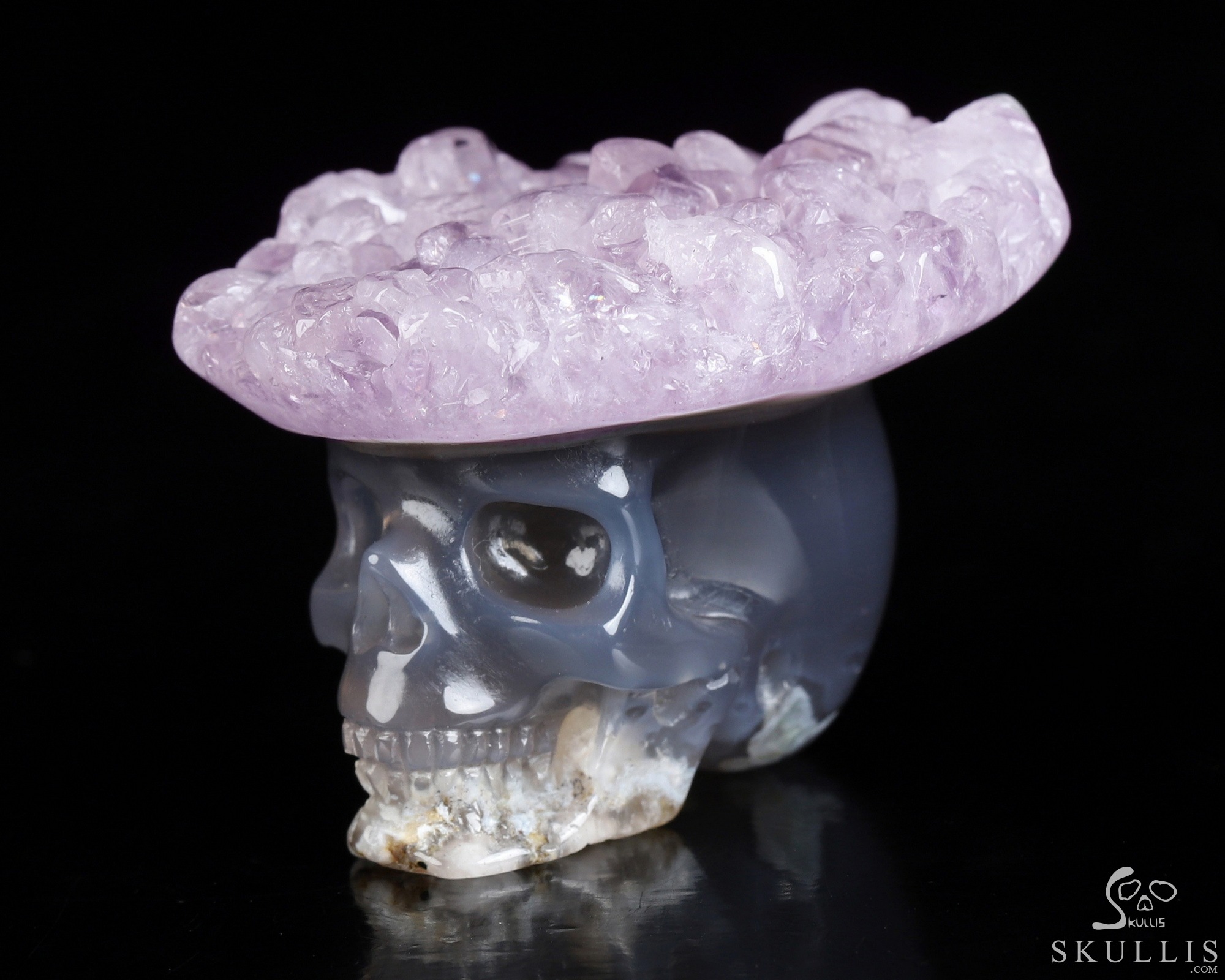 1.7" Amethyst & Agate Druse Hand Carved Crystal Skull Fine Art Sculpture, Crystal Healing 1.7" Amethyst & Agate Druse Hand Carved Crystal Skull Fine Art Sculpture, Crystal Healing
