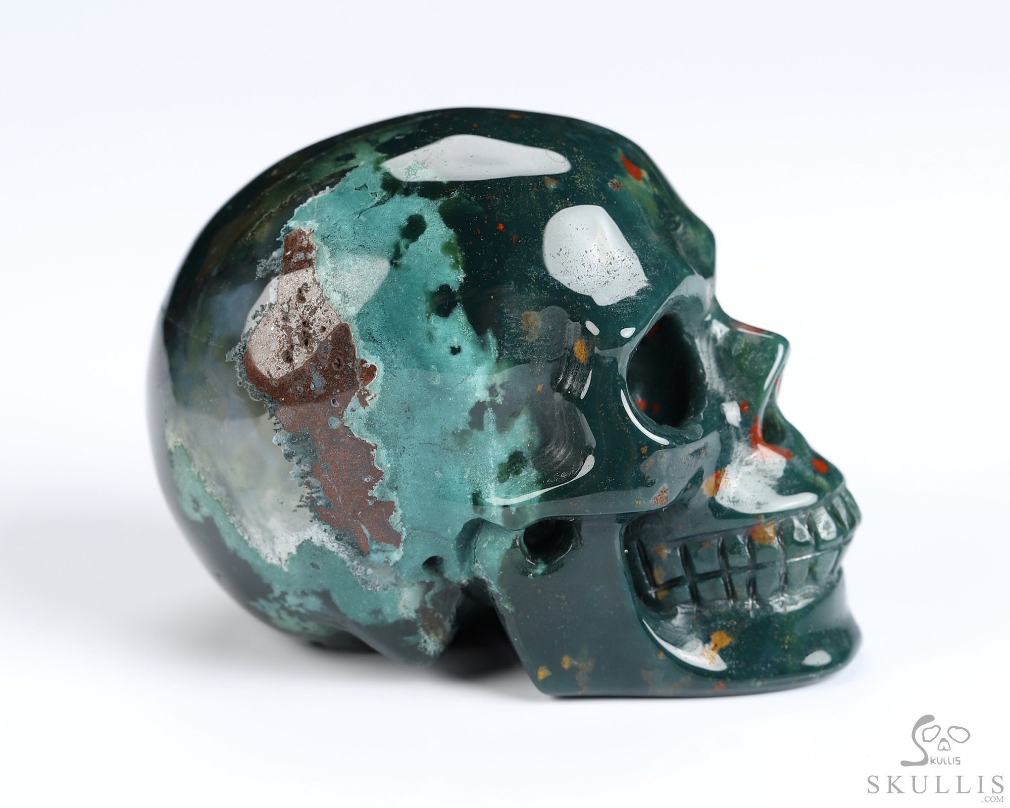 2.0" Bloodstone Hand Carved Crystal Skull, Realistic, Crystal Healing 2.0" Bloodstone Hand Carved Crystal Skull, Realistic, Crystal Healing
