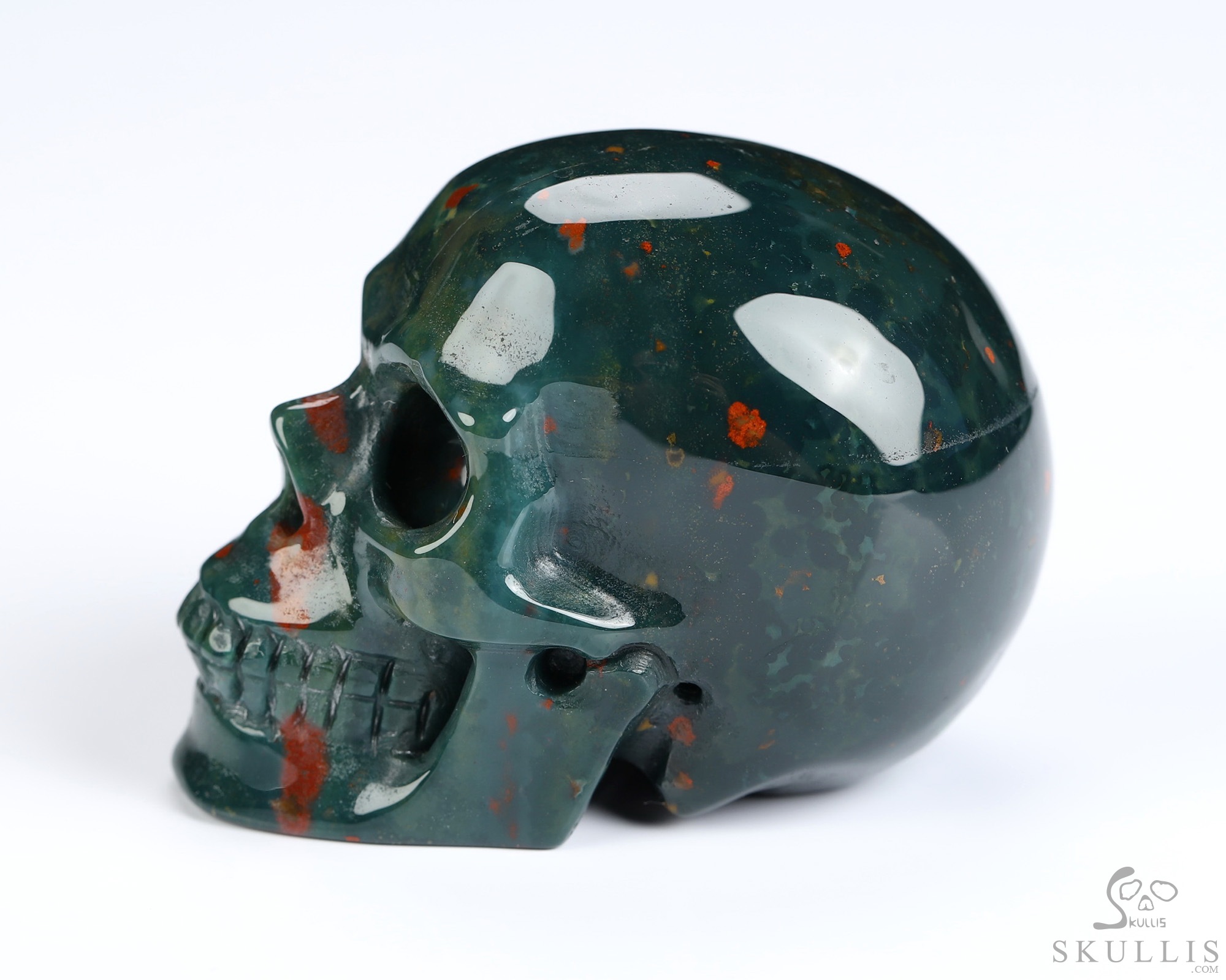 2.0" Bloodstone Hand Carved Crystal Skull, Realistic, Crystal Healing 2.0" Bloodstone Hand Carved Crystal Skull, Realistic, Crystal Healing