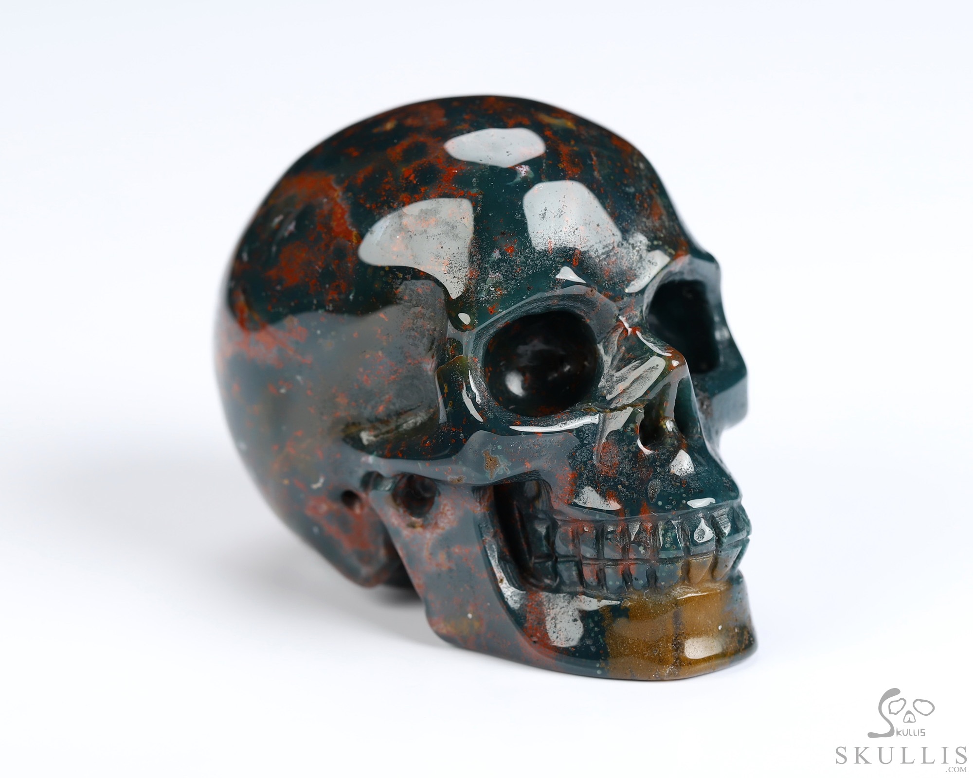 2.0" Bloodstone Hand Carved Crystal Skull, Realistic, Crystal Healing 2.0" Bloodstone Hand Carved Crystal Skull, Realistic, Crystal Healing