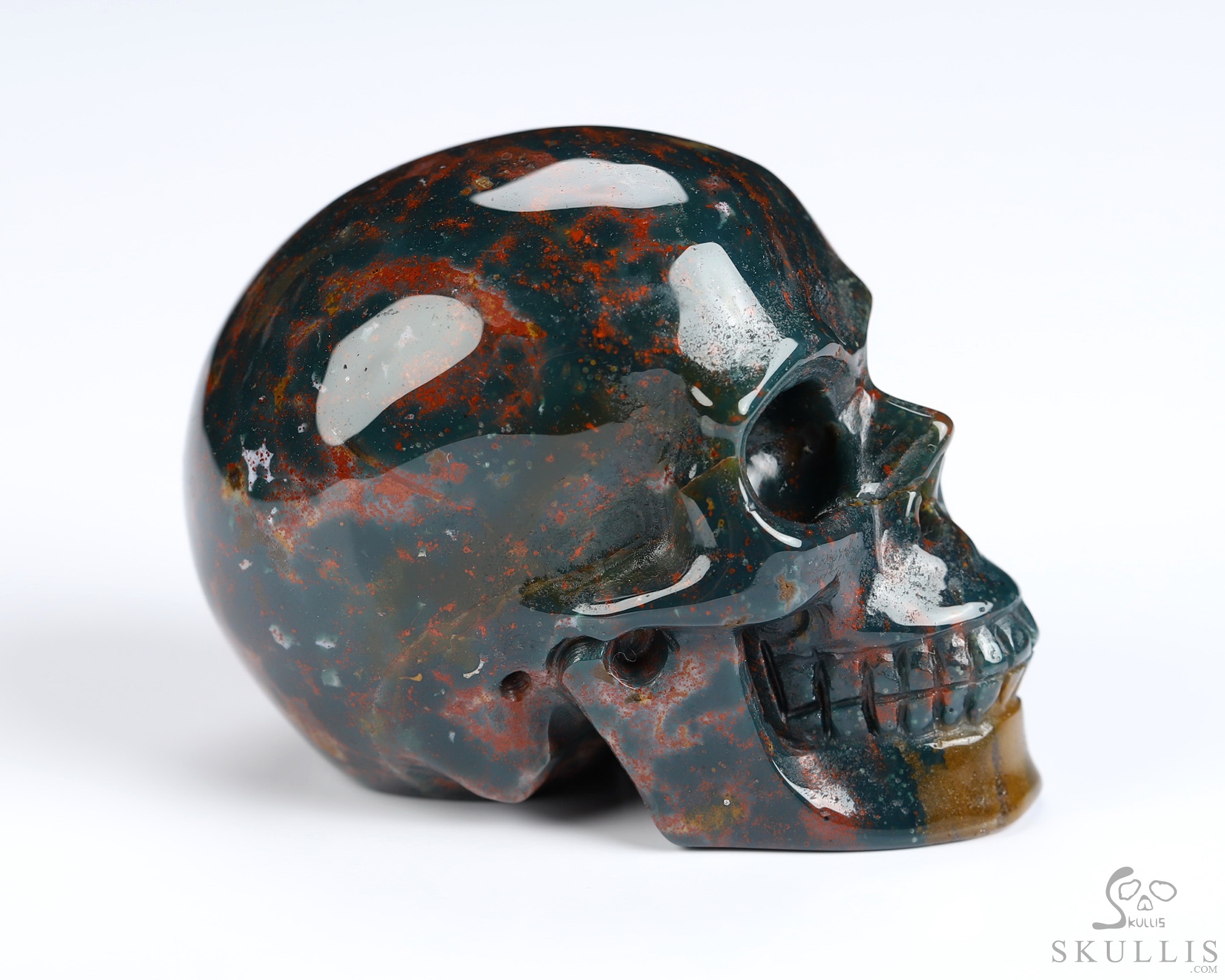 2.0" Bloodstone Hand Carved Crystal Skull, Realistic, Crystal Healing 2.0" Bloodstone Hand Carved Crystal Skull, Realistic, Crystal Healing