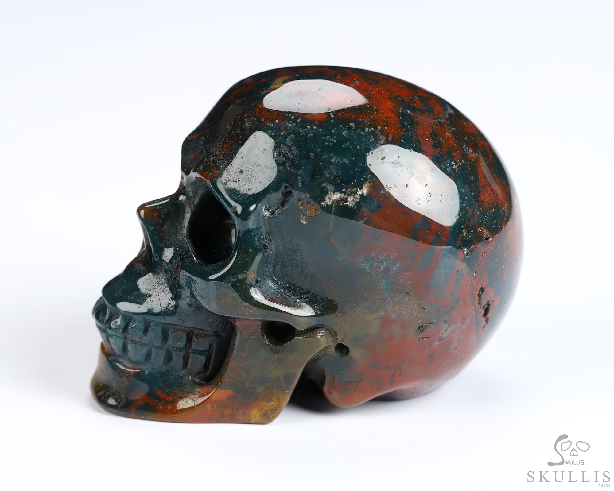 2.0" Bloodstone Hand Carved Crystal Skull, Realistic, Crystal Healing 2.0" Bloodstone Hand Carved Crystal Skull, Realistic, Crystal Healing