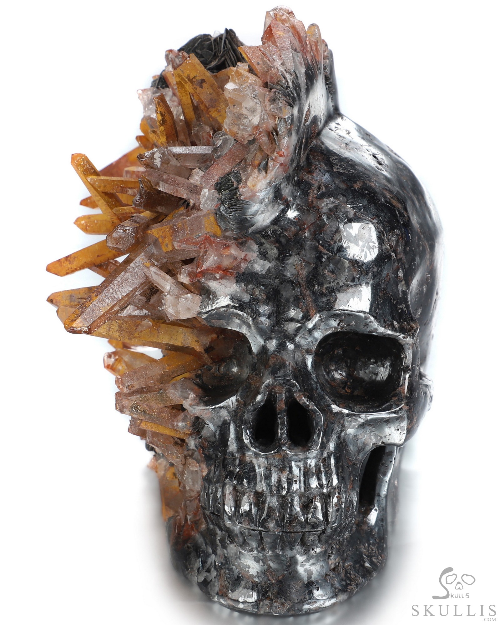 Lifesized 5.9" Limonite and Quartz Druse Hand Carved Crystal Skull, Crystal Healing Lifesized 5.9" Limonite and Quartz Druse Hand Carved Crystal Skull, Crystal Healing