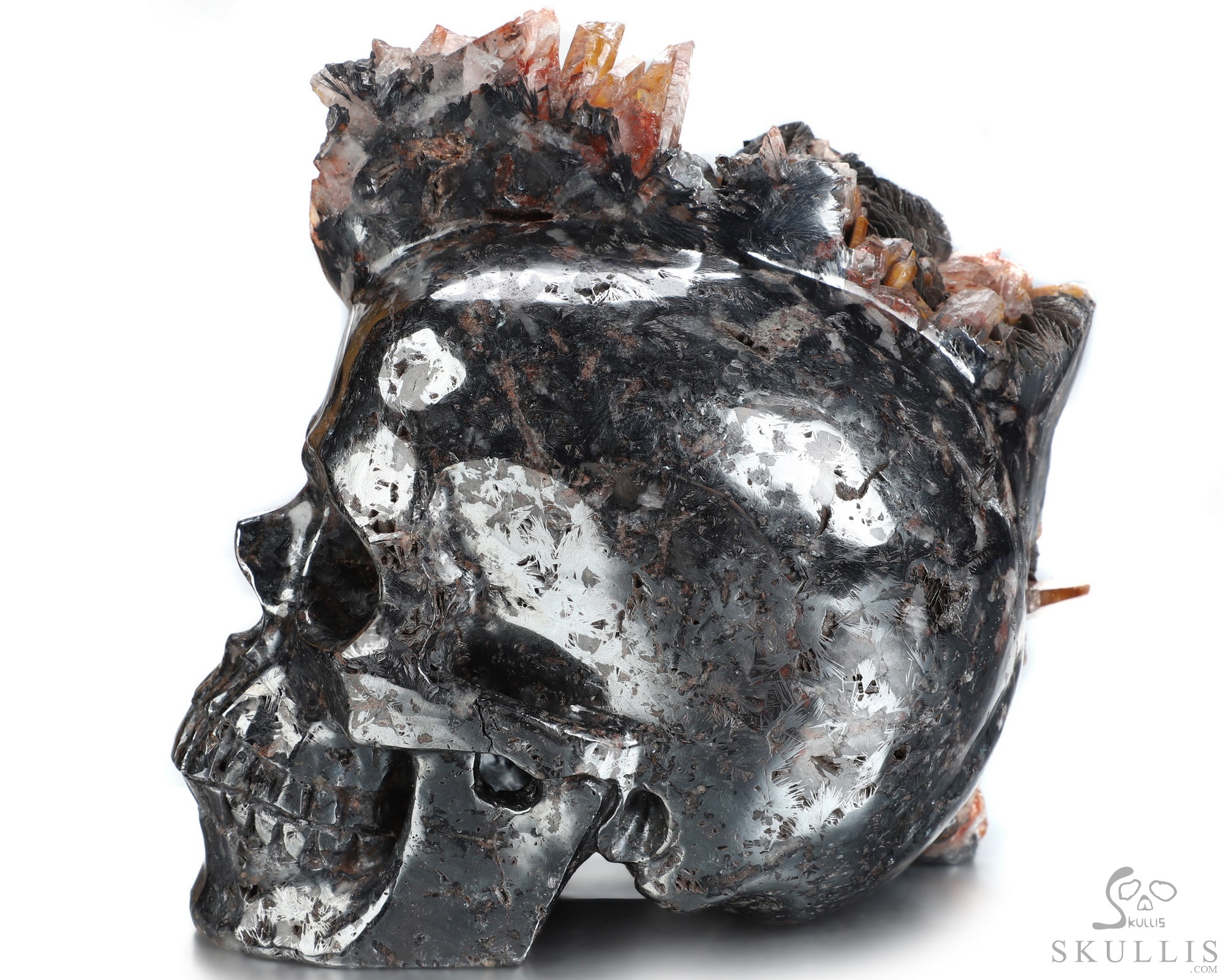 Lifesized 5.9" Limonite and Quartz Druse Hand Carved Crystal Skull, Crystal Healing Lifesized 5.9" Limonite and Quartz Druse Hand Carved Crystal Skull, Crystal Healing