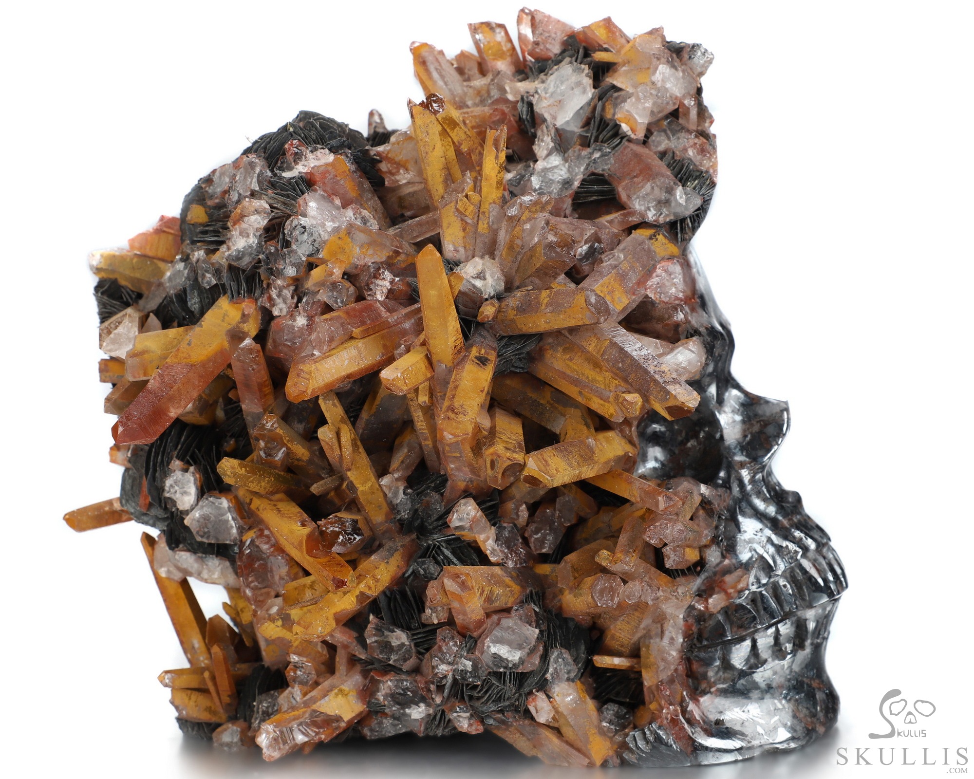 Lifesized 5.9" Limonite and Quartz Druse Hand Carved Crystal Skull, Crystal Healing Lifesized 5.9" Limonite and Quartz Druse Hand Carved Crystal Skull, Crystal Healing