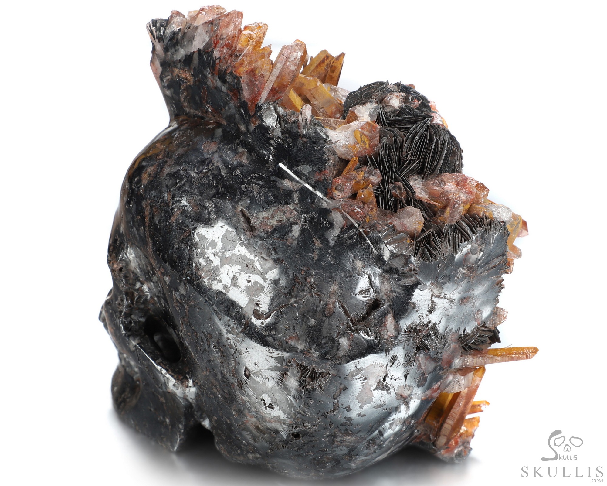 Lifesized 5.9" Limonite and Quartz Druse Hand Carved Crystal Skull, Crystal Healing Lifesized 5.9" Limonite and Quartz Druse Hand Carved Crystal Skull, Crystal Healing