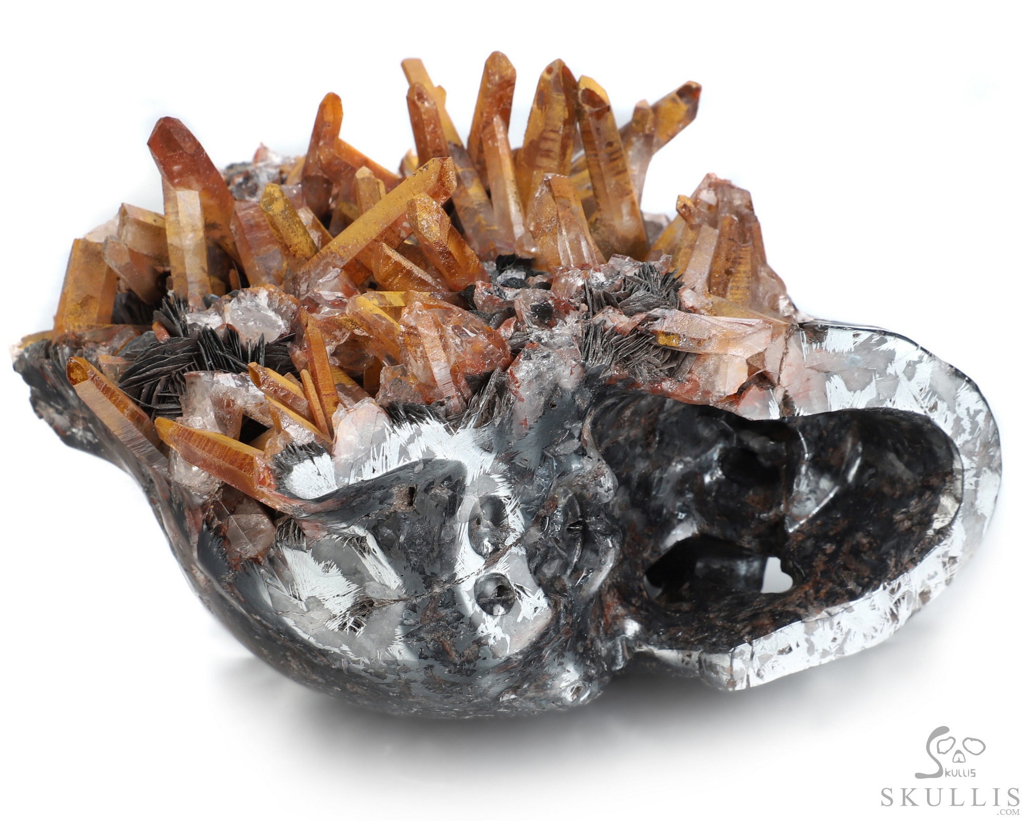 Lifesized 5.9" Limonite and Quartz Druse Hand Carved Crystal Skull, Crystal Healing Lifesized 5.9" Limonite and Quartz Druse Hand Carved Crystal Skull, Crystal Healing