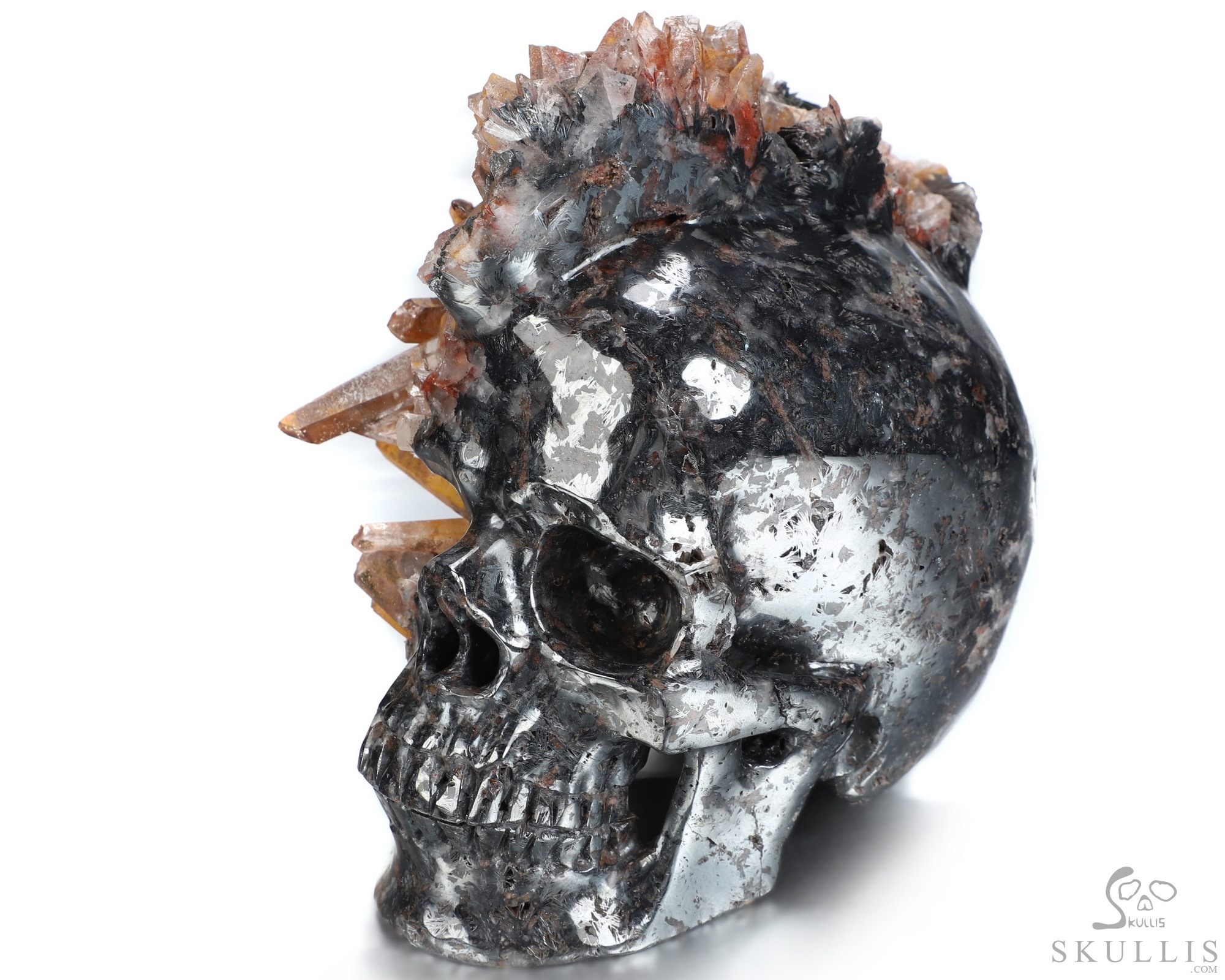 Lifesized 5.9" Limonite and Quartz Druse Hand Carved Crystal Skull, Crystal Healing Lifesized 5.9" Limonite and Quartz Druse Hand Carved Crystal Skull, Crystal Healing
