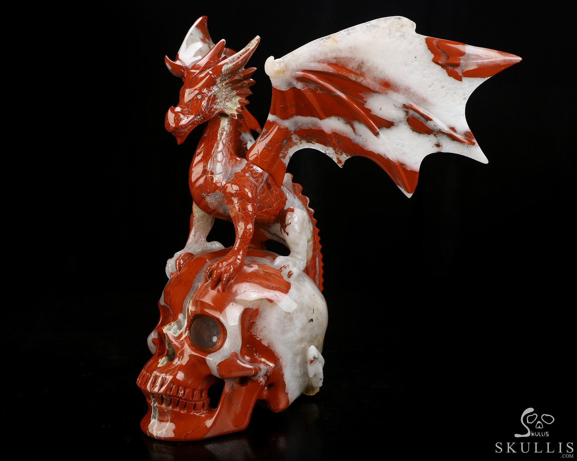 9.4" Red Jasper Hand Carved Crystal Skull and Dragon, Detachable Wings, Fine Art Sculpture, Crystal Healing 9.4" Red Jasper Hand Carved Crystal Skull and Dragon, Detachable Wings, Fine Art Sculpture, Crystal Healing