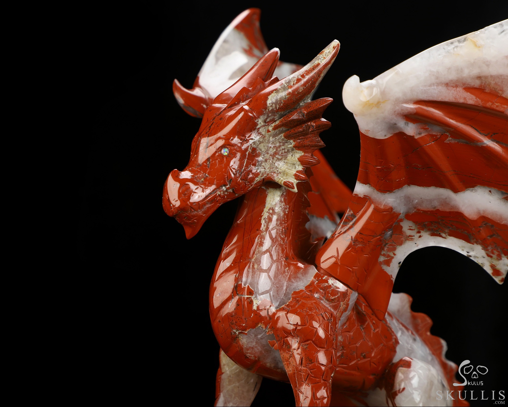 9.4" Red Jasper Hand Carved Crystal Skull and Dragon, Detachable Wings, Fine Art Sculpture, Crystal Healing 9.4" Red Jasper Hand Carved Crystal Skull and Dragon, Detachable Wings, Fine Art Sculpture, Crystal Healing
