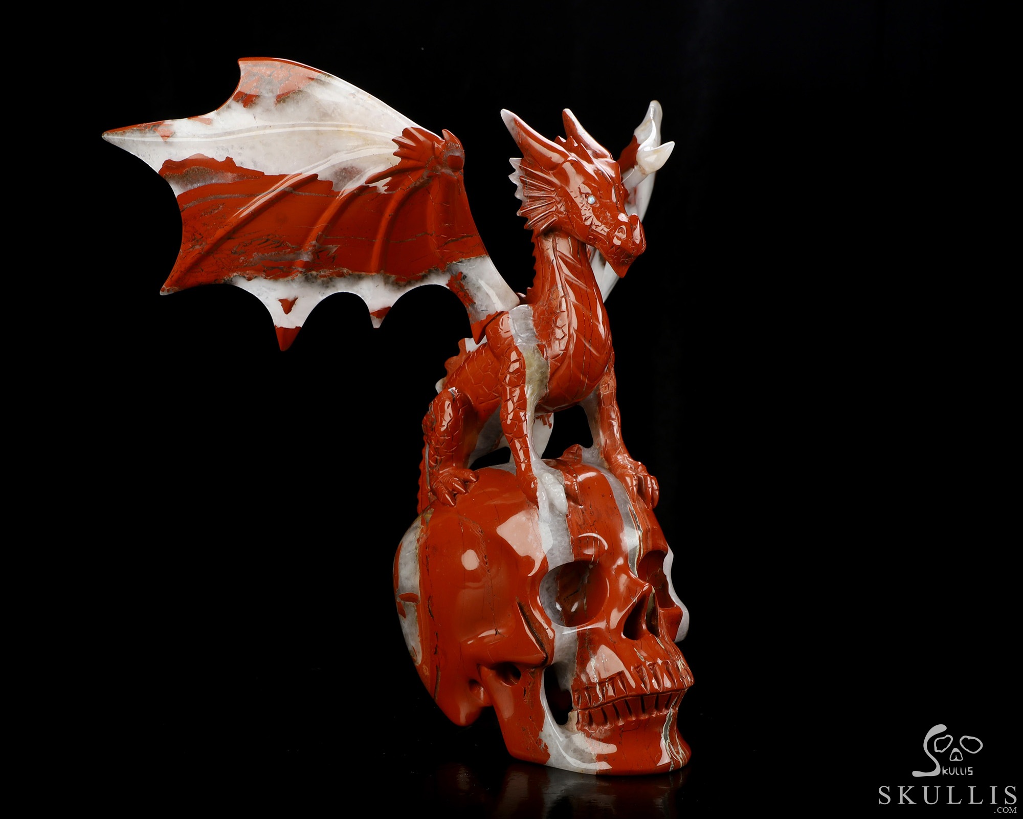 9.4" Red Jasper Hand Carved Crystal Skull and Dragon, Detachable Wings, Fine Art Sculpture, Crystal Healing 9.4" Red Jasper Hand Carved Crystal Skull and Dragon, Detachable Wings, Fine Art Sculpture, Crystal Healing