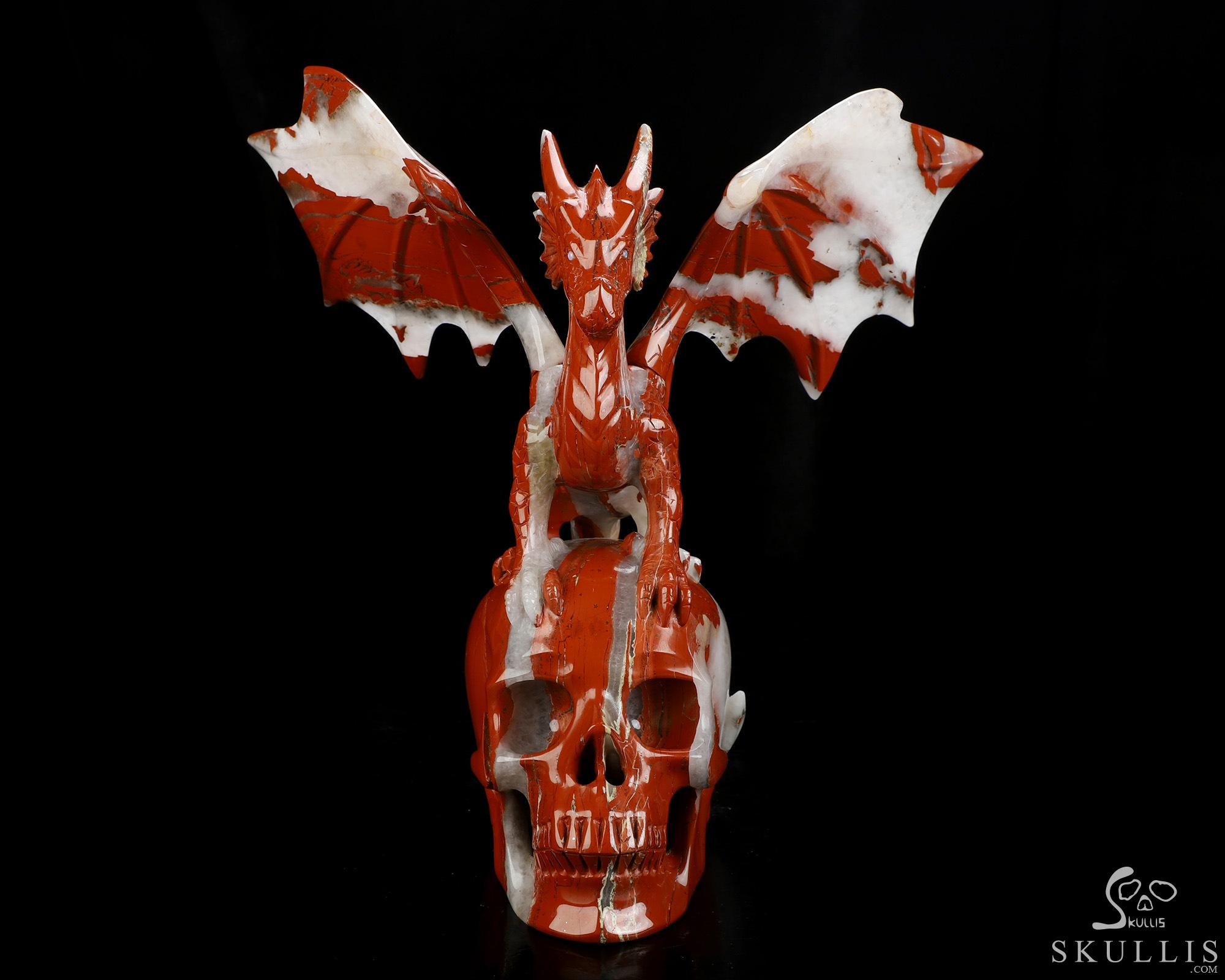 9.4" Red Jasper Hand Carved Crystal Skull and Dragon, Detachable Wings, Fine Art Sculpture, Crystal Healing 9.4" Red Jasper Hand Carved Crystal Skull and Dragon, Detachable Wings, Fine Art Sculpture, Crystal Healing