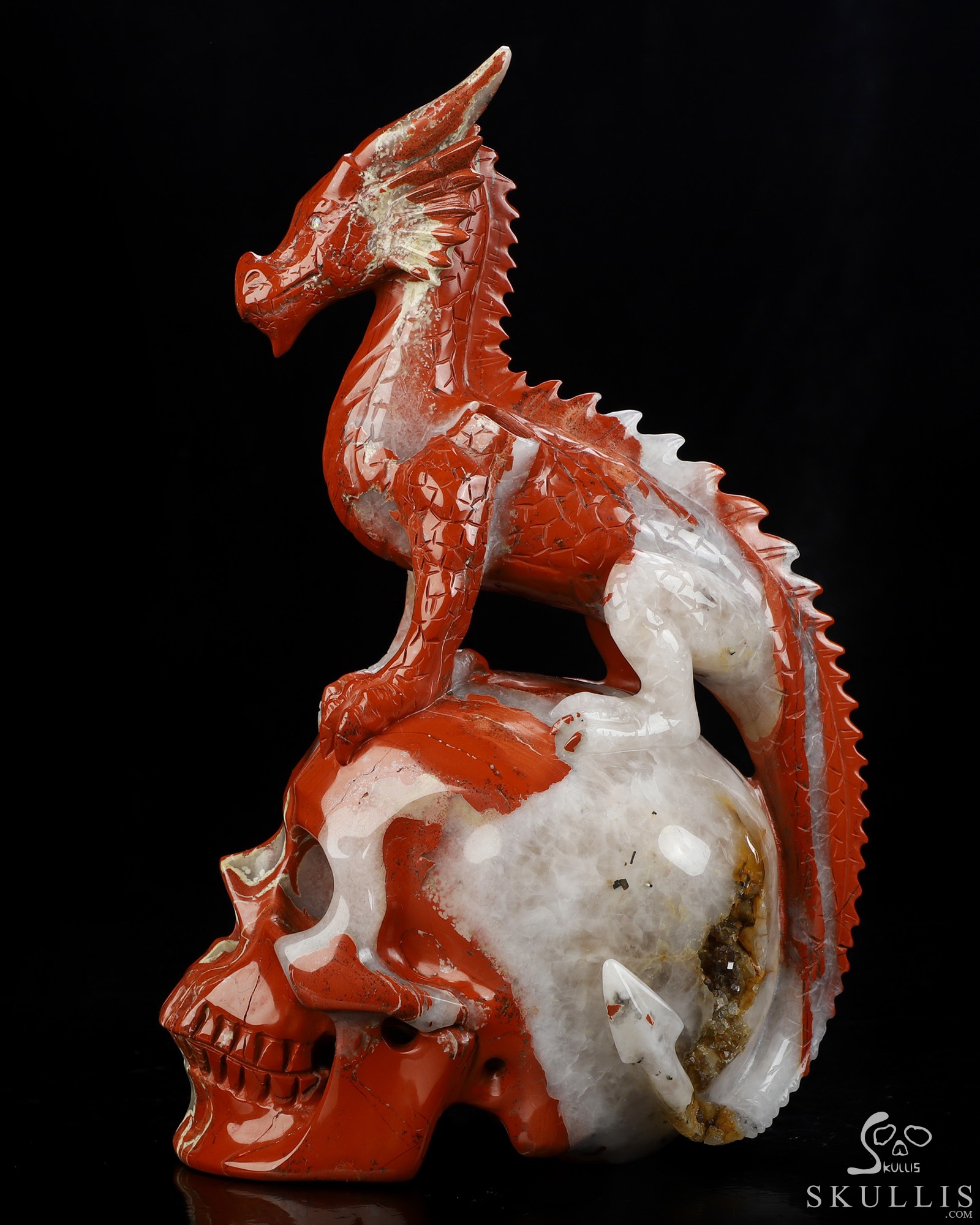 9.4" Red Jasper Hand Carved Crystal Skull and Dragon, Detachable Wings, Fine Art Sculpture, Crystal Healing 9.4" Red Jasper Hand Carved Crystal Skull and Dragon, Detachable Wings, Fine Art Sculpture, Crystal Healing