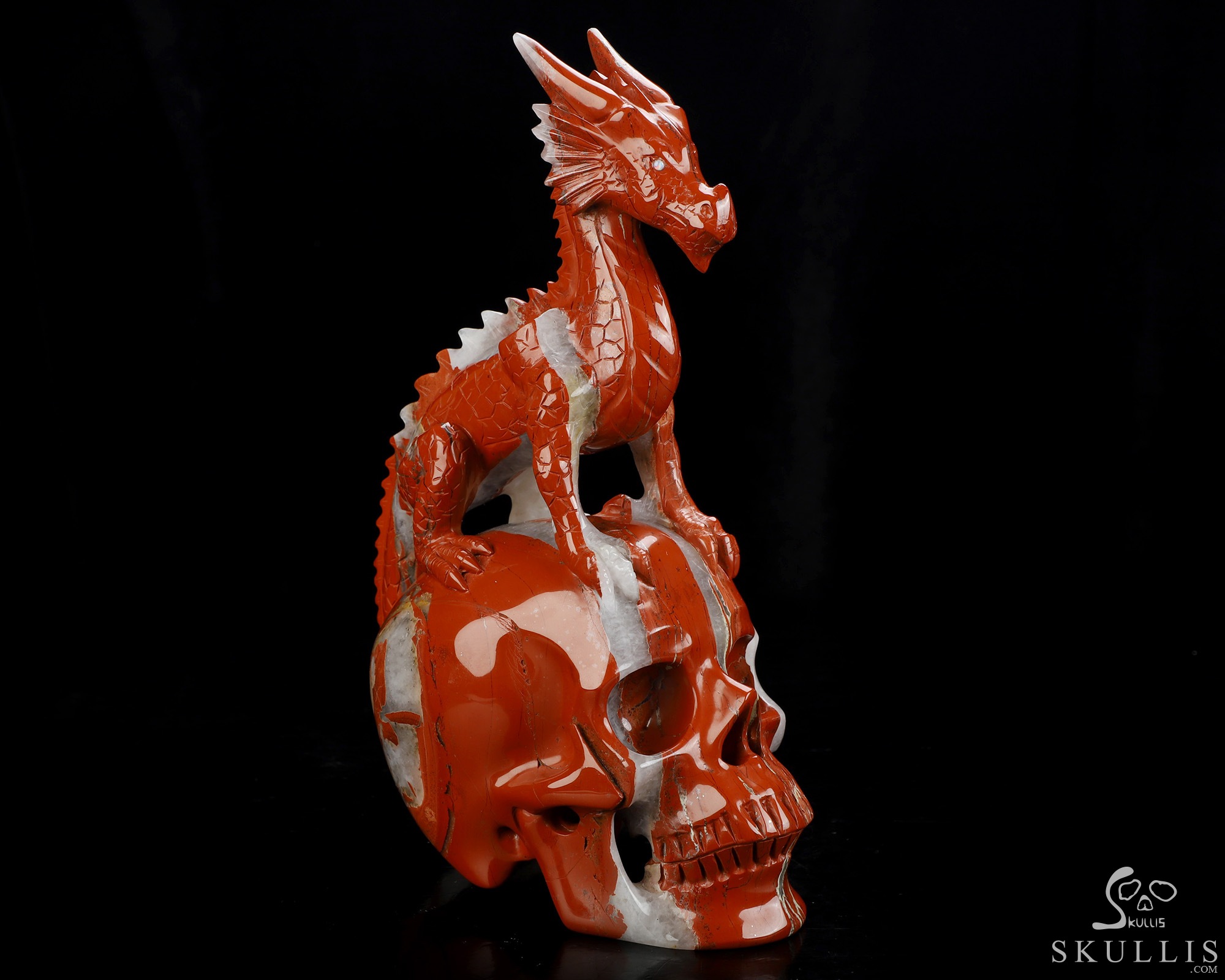 9.4" Red Jasper Hand Carved Crystal Skull and Dragon, Detachable Wings, Fine Art Sculpture, Crystal Healing 9.4" Red Jasper Hand Carved Crystal Skull and Dragon, Detachable Wings, Fine Art Sculpture, Crystal Healing