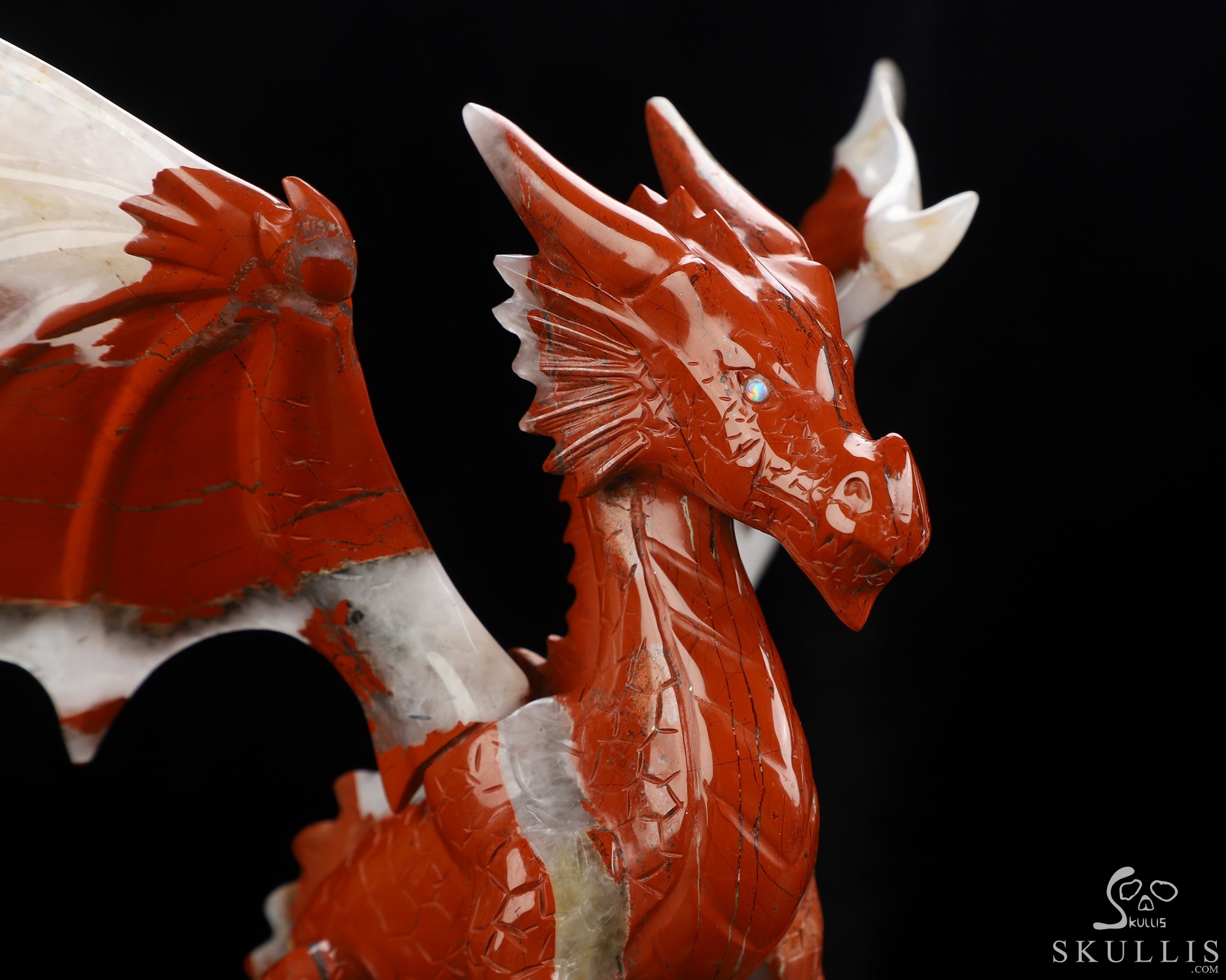 9.4" Red Jasper Hand Carved Crystal Skull and Dragon, Detachable Wings, Fine Art Sculpture, Crystal Healing 9.4" Red Jasper Hand Carved Crystal Skull and Dragon, Detachable Wings, Fine Art Sculpture, Crystal Healing