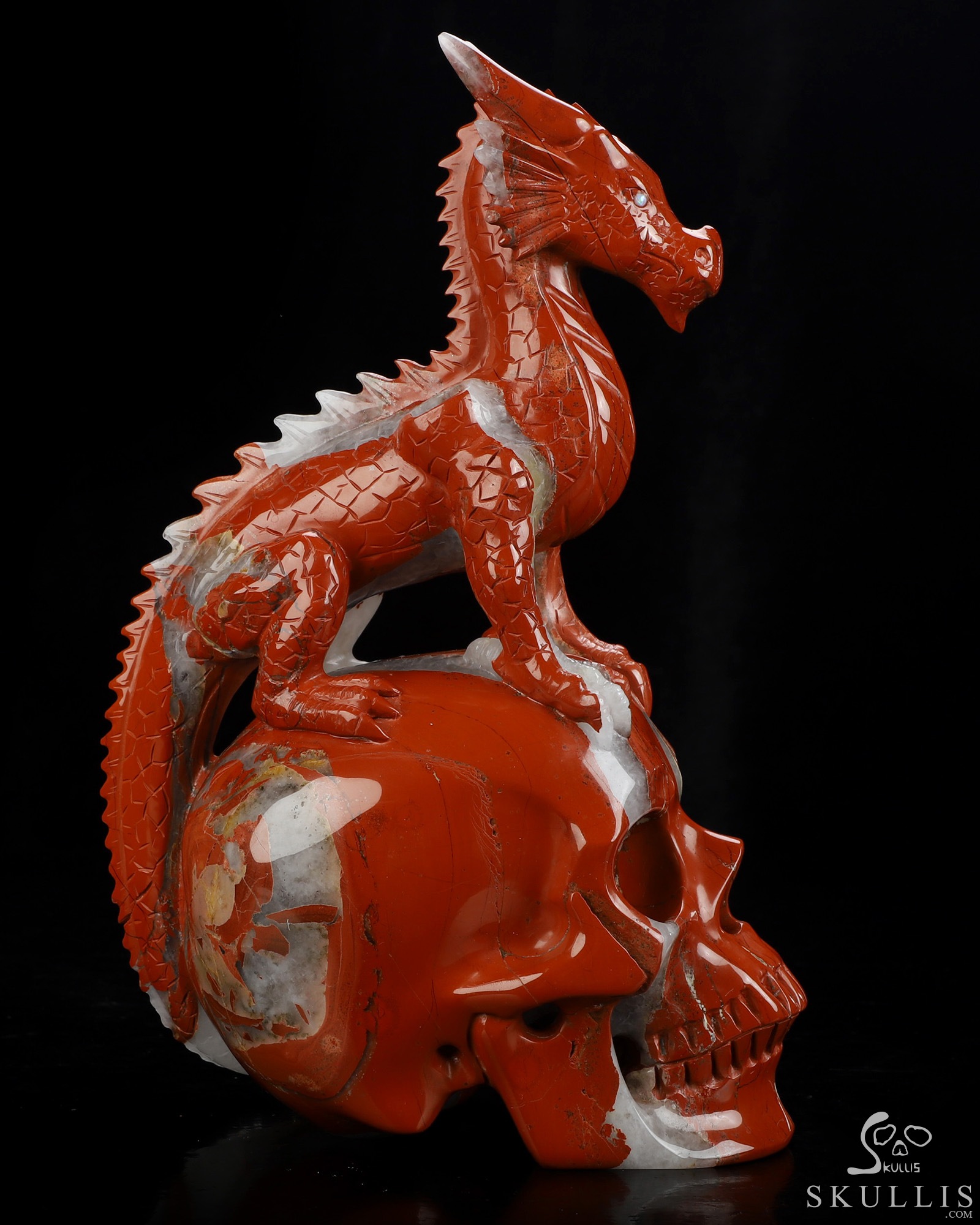 9.4" Red Jasper Hand Carved Crystal Skull and Dragon, Detachable Wings, Fine Art Sculpture, Crystal Healing 9.4" Red Jasper Hand Carved Crystal Skull and Dragon, Detachable Wings, Fine Art Sculpture, Crystal Healing