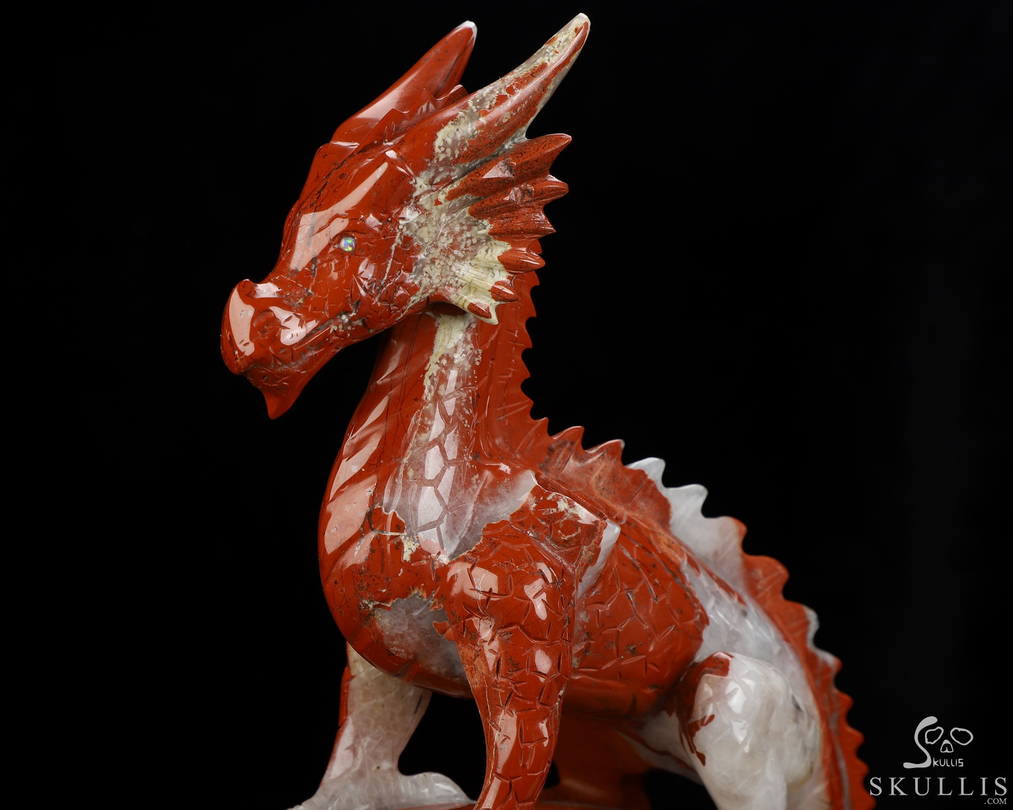 9.4" Red Jasper Hand Carved Crystal Skull and Dragon, Detachable Wings, Fine Art Sculpture, Crystal Healing 9.4" Red Jasper Hand Carved Crystal Skull and Dragon, Detachable Wings, Fine Art Sculpture, Crystal Healing