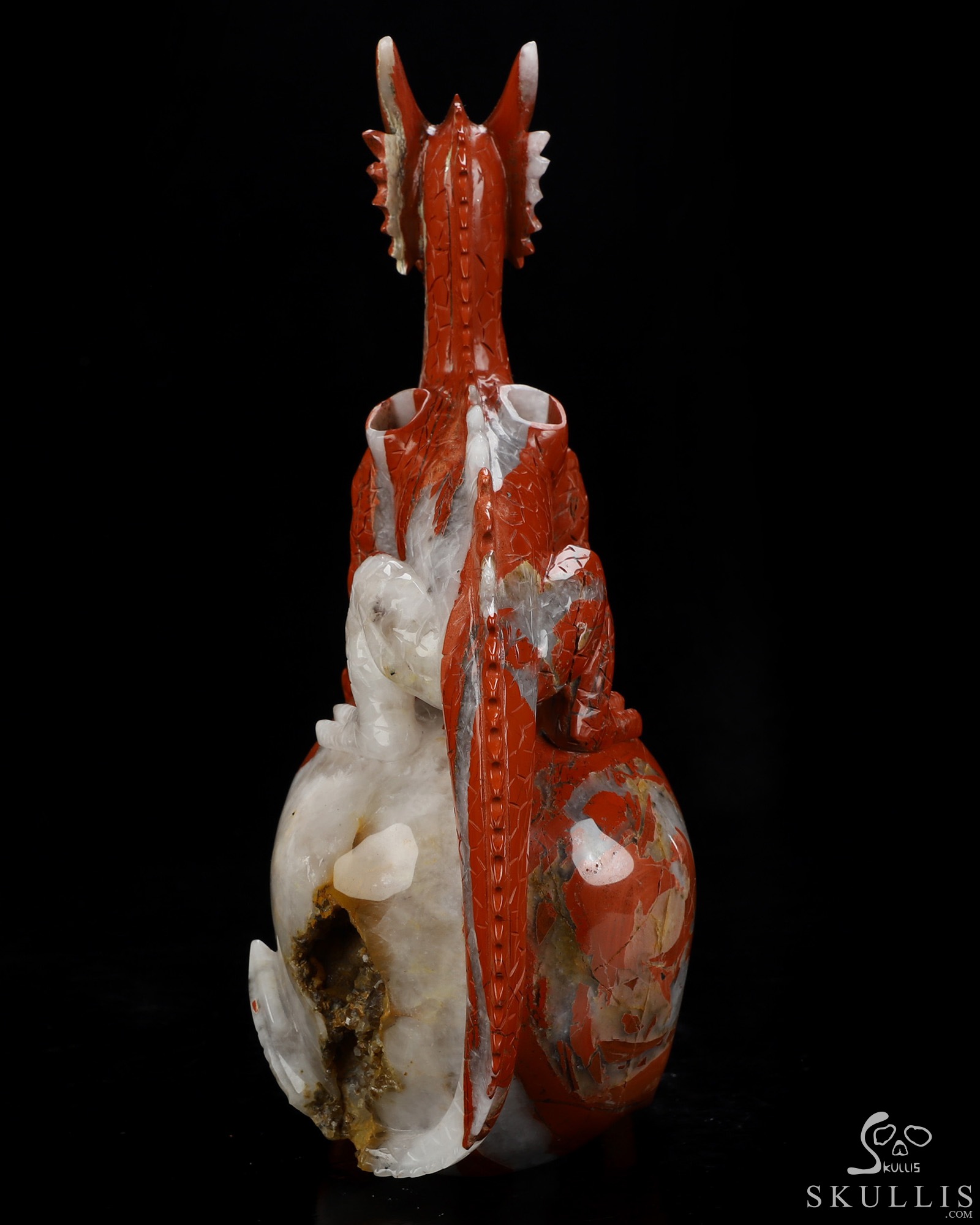 9.4" Red Jasper Hand Carved Crystal Skull and Dragon, Detachable Wings, Fine Art Sculpture, Crystal Healing 9.4" Red Jasper Hand Carved Crystal Skull and Dragon, Detachable Wings, Fine Art Sculpture, Crystal Healing