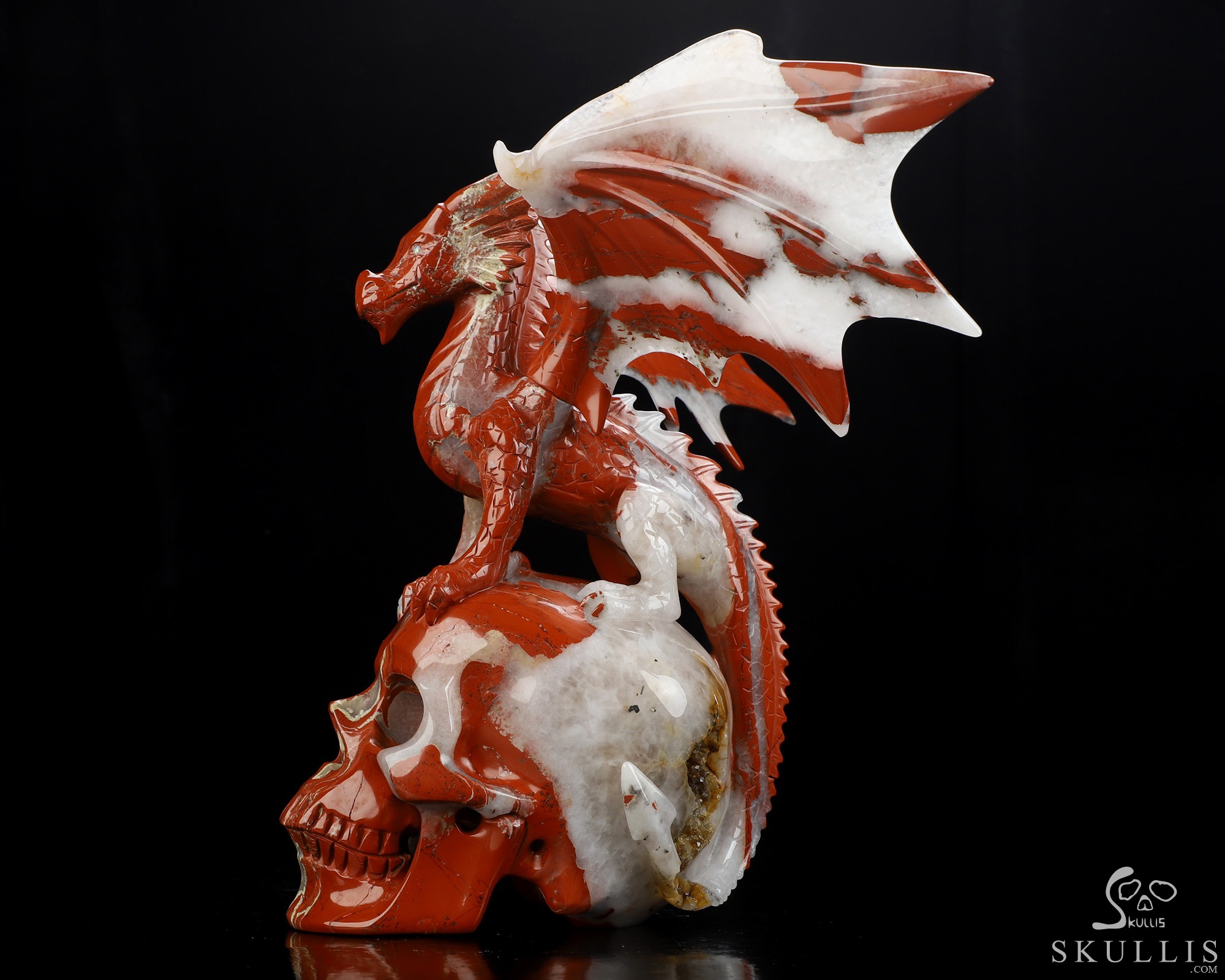 9.4" Red Jasper Hand Carved Crystal Skull and Dragon, Detachable Wings, Fine Art Sculpture, Crystal Healing 9.4" Red Jasper Hand Carved Crystal Skull and Dragon, Detachable Wings, Fine Art Sculpture, Crystal Healing