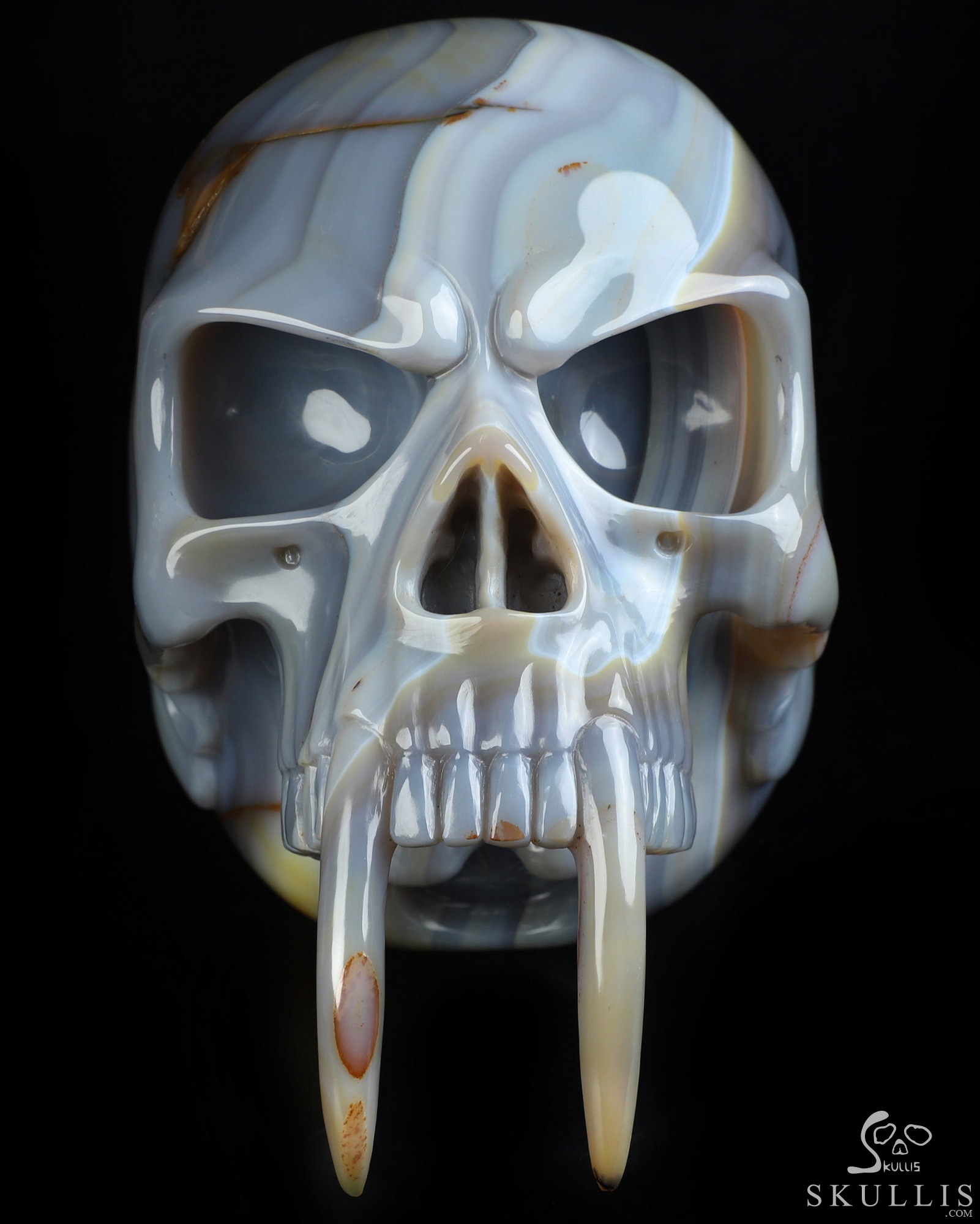 7.3" Gray & White Agate Hand Carved Crystal Skull Fine Art Sculpture, Crystal Healing 7.3" Gray & White Agate Hand Carved Crystal Skull Fine Art Sculpture, Crystal Healing