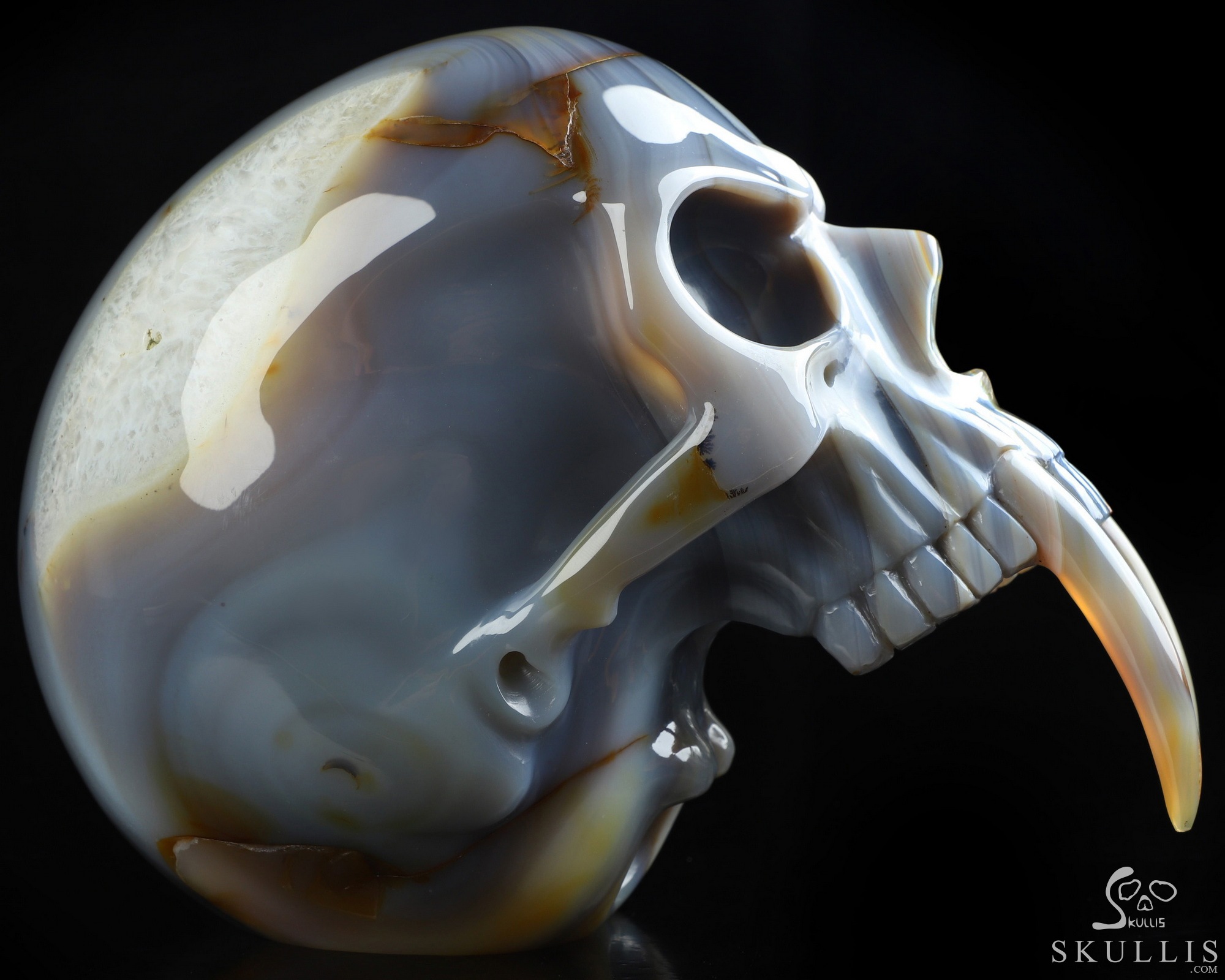 7.3" Gray & White Agate Hand Carved Crystal Skull Fine Art Sculpture, Crystal Healing 7.3" Gray & White Agate Hand Carved Crystal Skull Fine Art Sculpture, Crystal Healing