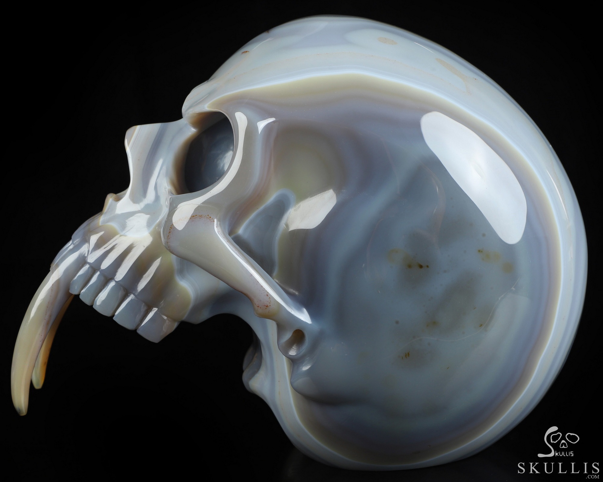 7.3" Gray & White Agate Hand Carved Crystal Skull Fine Art Sculpture, Crystal Healing 7.3" Gray & White Agate Hand Carved Crystal Skull Fine Art Sculpture, Crystal Healing