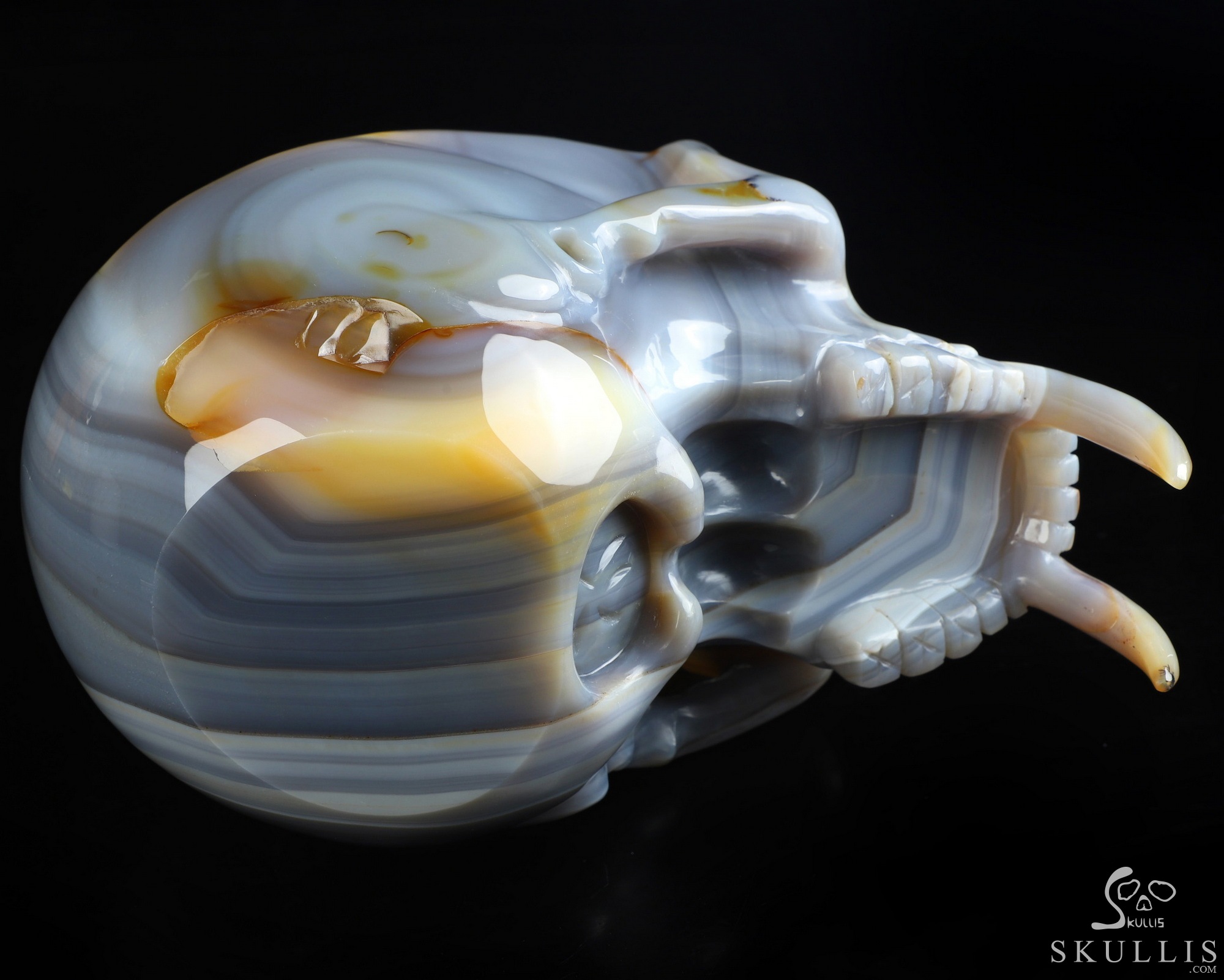 7.3" Gray & White Agate Hand Carved Crystal Skull Fine Art Sculpture, Crystal Healing 7.3" Gray & White Agate Hand Carved Crystal Skull Fine Art Sculpture, Crystal Healing