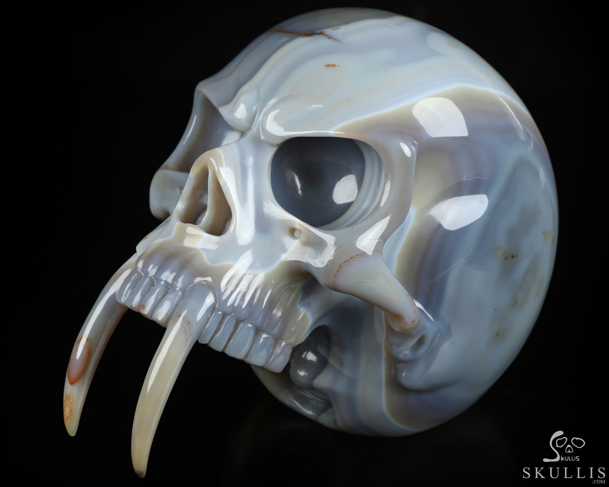 7.3" Gray & White Agate Hand Carved Crystal Skull Fine Art Sculpture, Crystal Healing 7.3" Gray & White Agate Hand Carved Crystal Skull Fine Art Sculpture, Crystal Healing