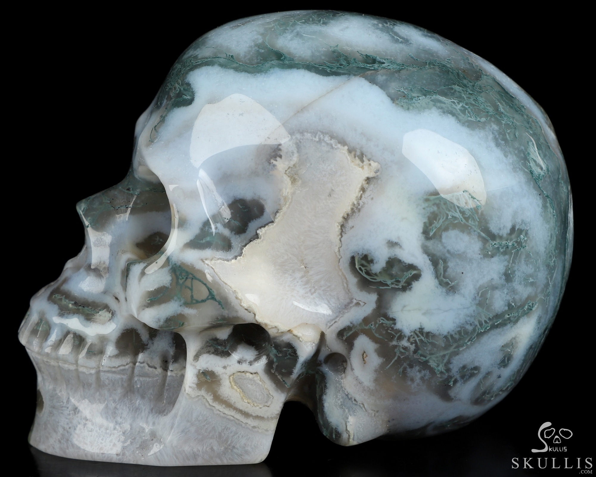 3.5" Green Moss Agate Geode Hand Carved Crystal Skull, Realistic, Crystal Healing 3.5" Green Moss Agate Geode Hand Carved Crystal Skull, Realistic, Crystal Healing