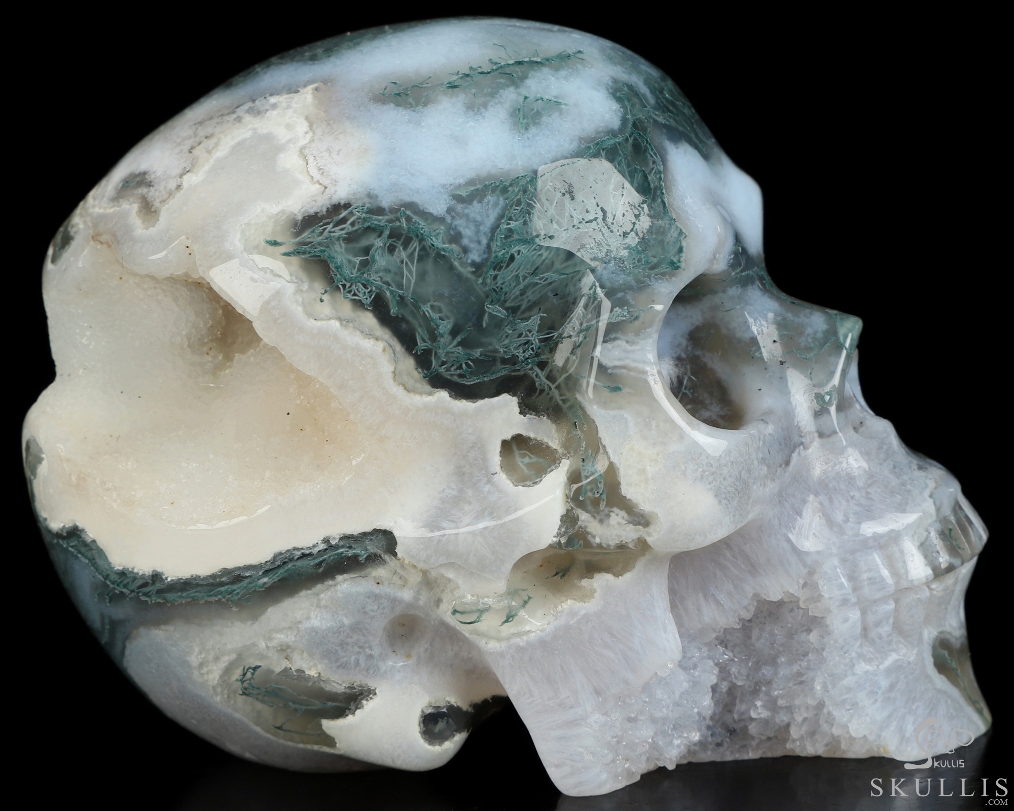 3.5" Green Moss Agate Geode Hand Carved Crystal Skull, Realistic, Crystal Healing 3.5" Green Moss Agate Geode Hand Carved Crystal Skull, Realistic, Crystal Healing