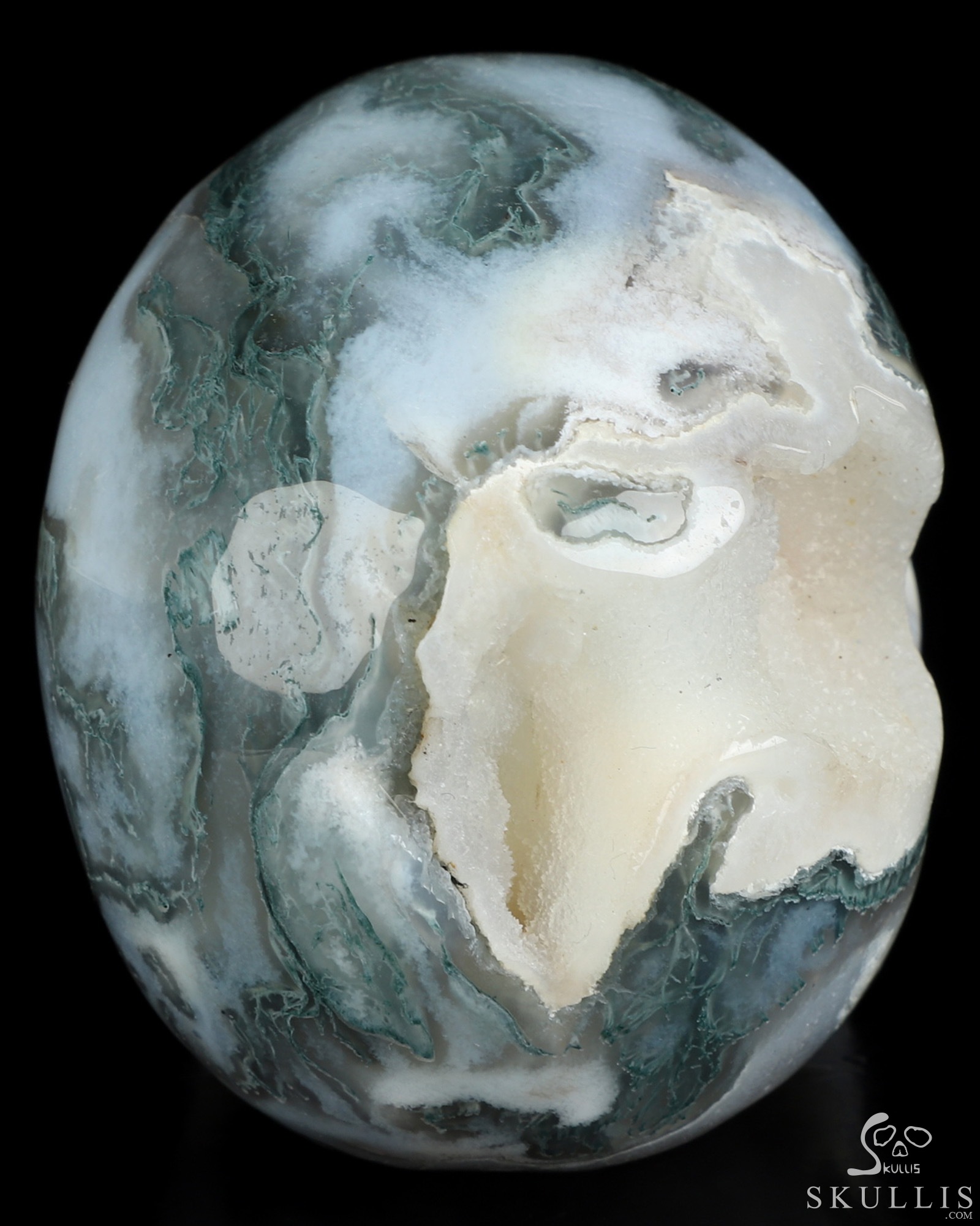 3.5" Green Moss Agate Geode Hand Carved Crystal Skull, Realistic, Crystal Healing 3.5" Green Moss Agate Geode Hand Carved Crystal Skull, Realistic, Crystal Healing
