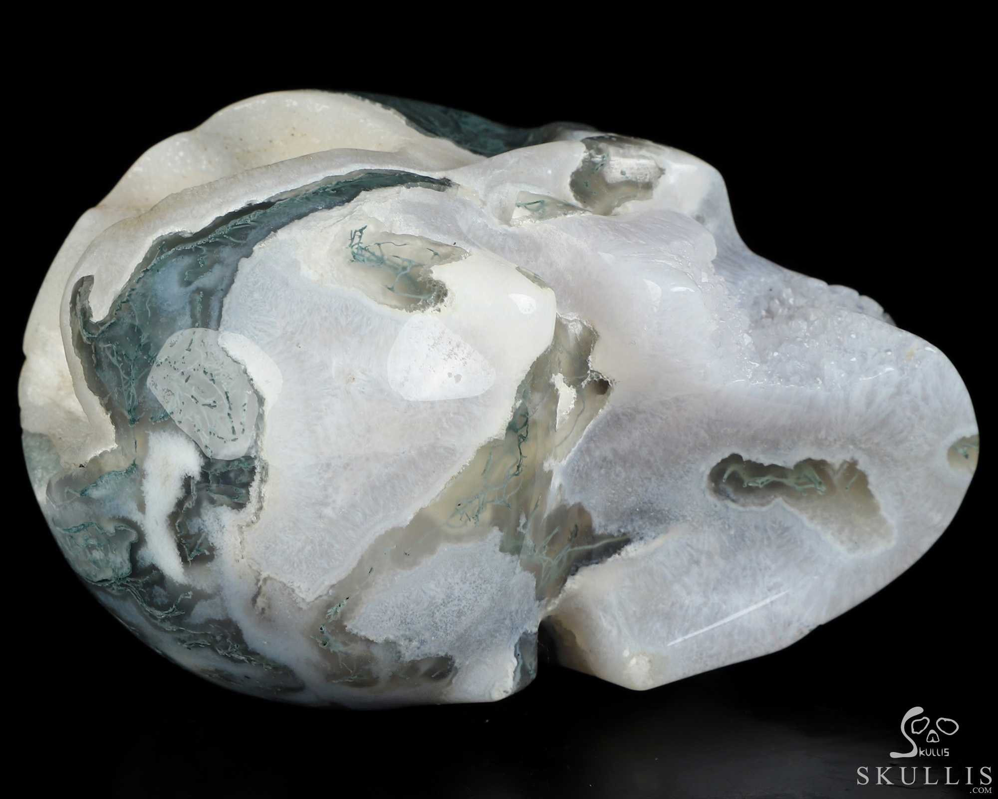 3.5" Green Moss Agate Geode Hand Carved Crystal Skull, Realistic, Crystal Healing 3.5" Green Moss Agate Geode Hand Carved Crystal Skull, Realistic, Crystal Healing