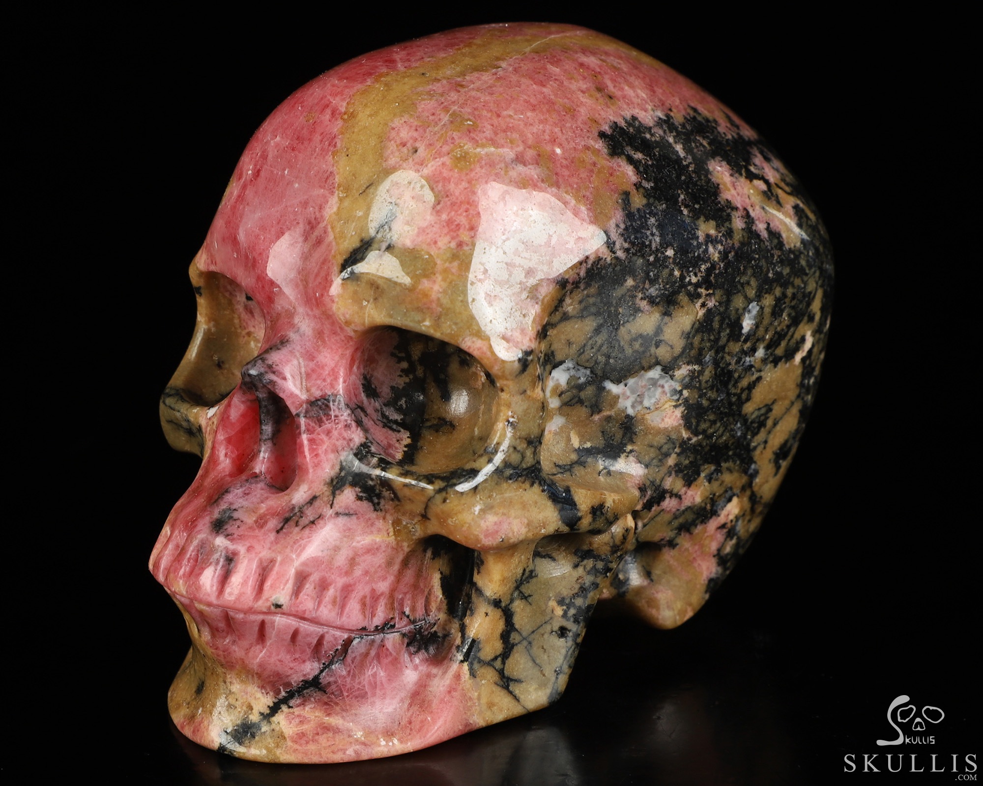 3.5" Pink & Black Rhodonite Hand Carved Crystal Skull, Realistic, Crystal Healing 3.5" Pink & Black Rhodonite Hand Carved Crystal Skull, Realistic, Crystal Healing