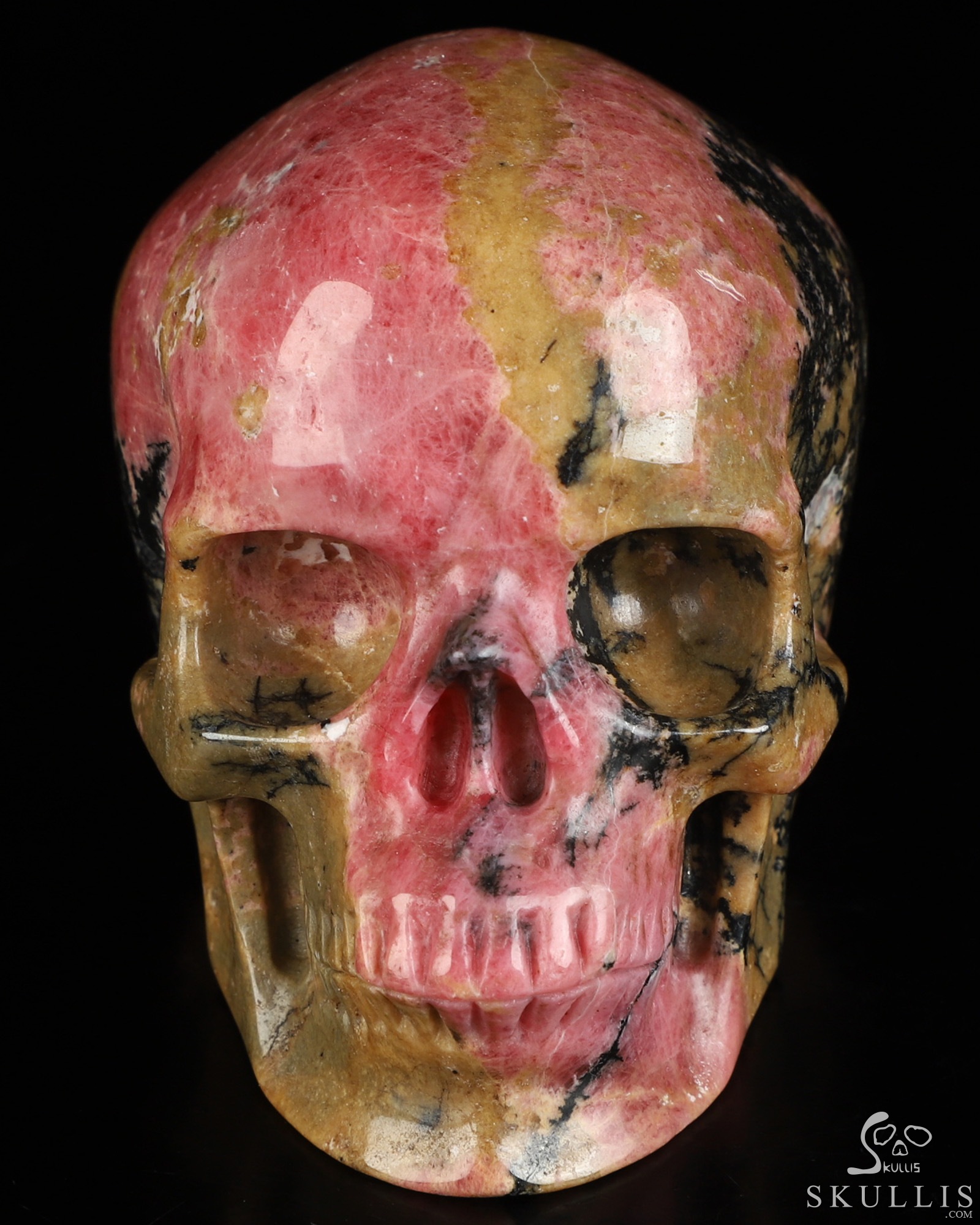 3.5" Pink & Black Rhodonite Hand Carved Crystal Skull, Realistic, Crystal Healing 3.5" Pink & Black Rhodonite Hand Carved Crystal Skull, Realistic, Crystal Healing