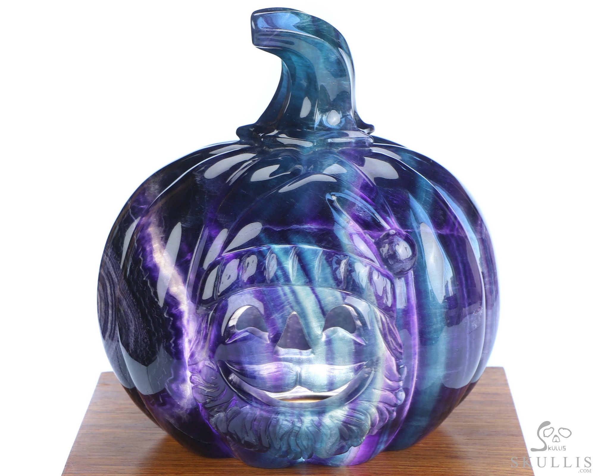 5.3" Fluorite Hand Carved Jack-O'-Lantern Pumpkin Hollow Crystal Skull Lamp/Light, Crystal Healing 5.3" Fluorite Hand Carved Jack-O'-Lantern Pumpkin Hollow Crystal Skull Lamp/Light, Crystal Healing