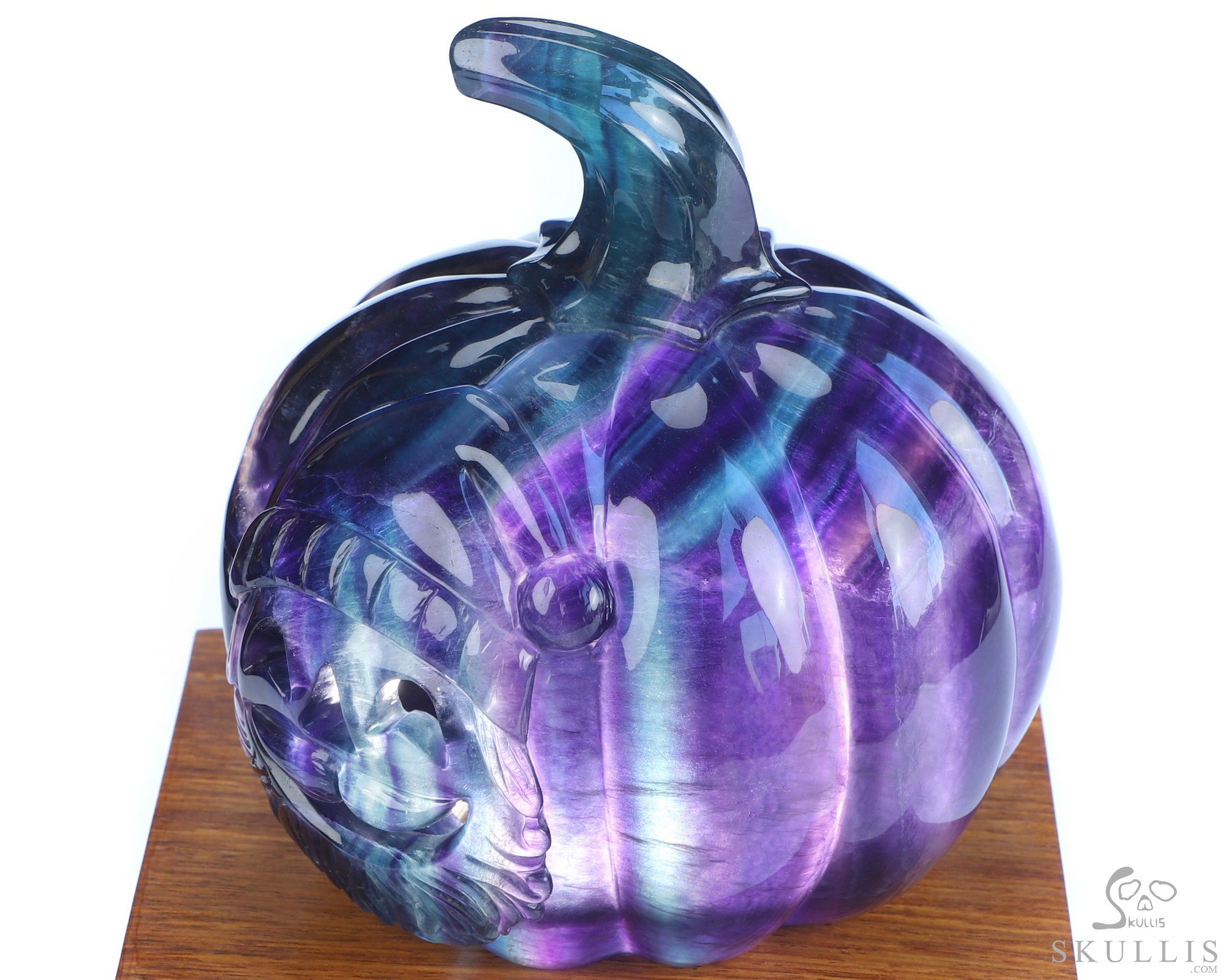 5.3" Fluorite Hand Carved Jack-O'-Lantern Pumpkin Hollow Crystal Skull Lamp/Light, Crystal Healing 5.3" Fluorite Hand Carved Jack-O'-Lantern Pumpkin Hollow Crystal Skull Lamp/Light, Crystal Healing