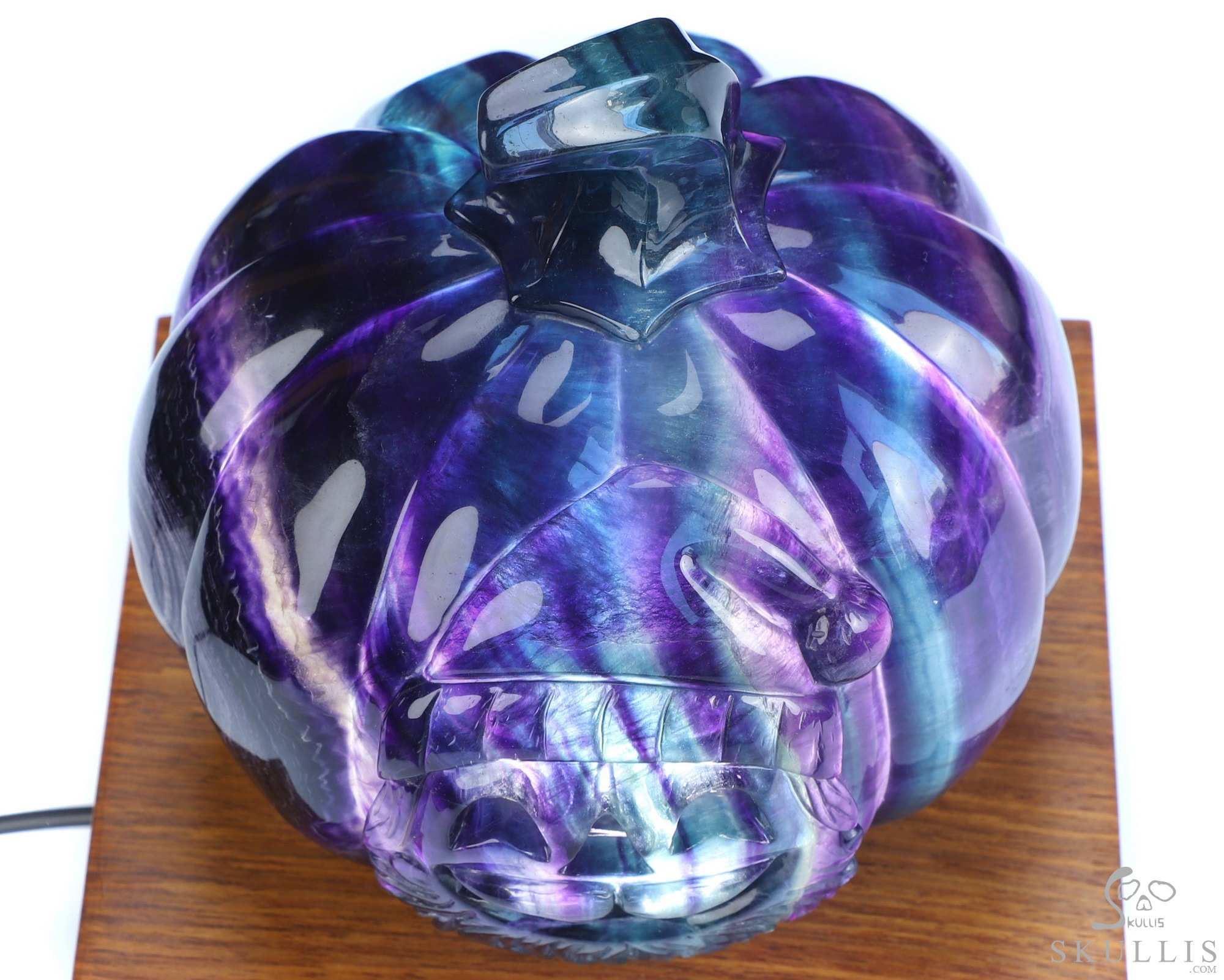 5.3" Fluorite Hand Carved Jack-O'-Lantern Pumpkin Hollow Crystal Skull Lamp/Light, Crystal Healing 5.3" Fluorite Hand Carved Jack-O'-Lantern Pumpkin Hollow Crystal Skull Lamp/Light, Crystal Healing