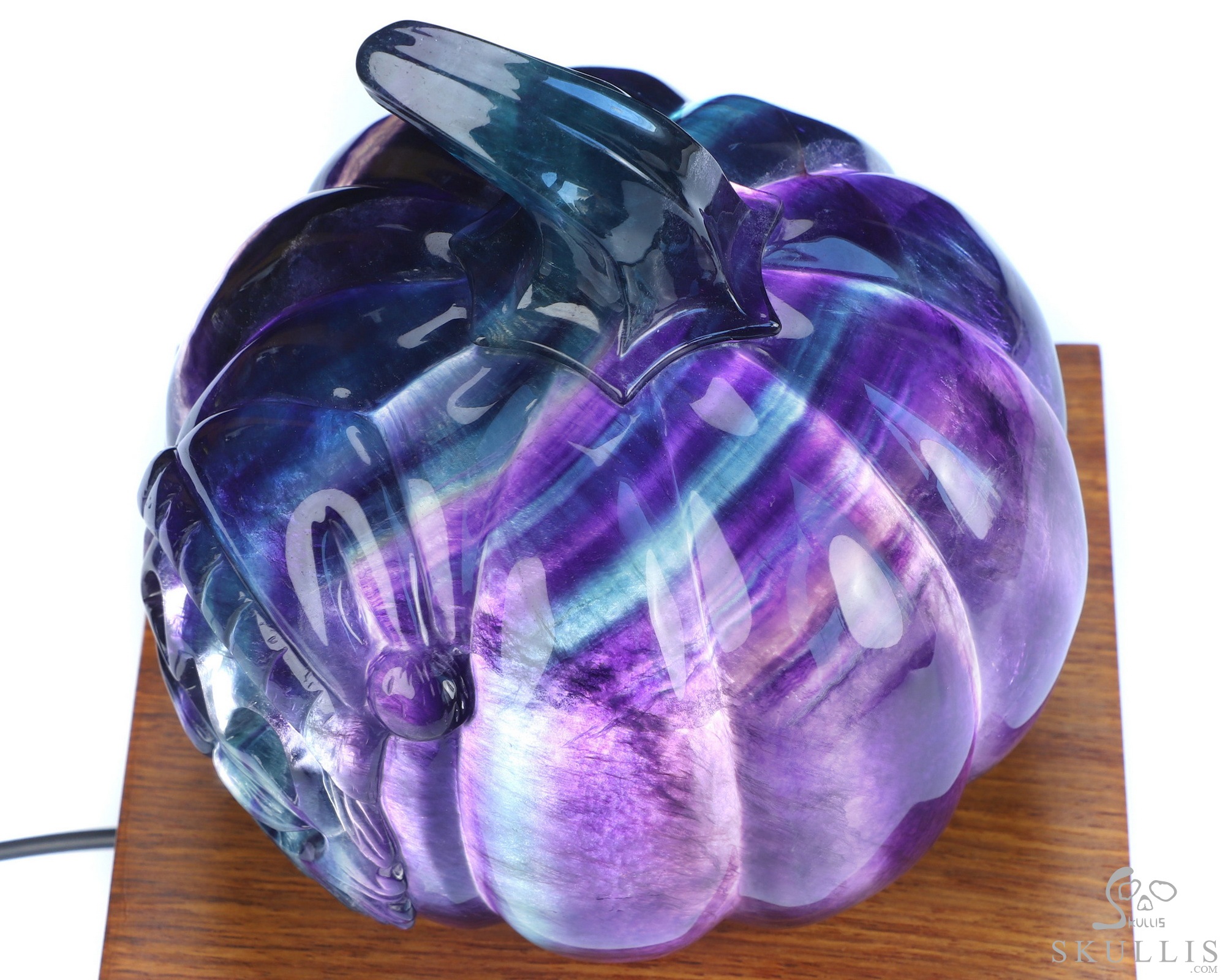 5.3" Fluorite Hand Carved Jack-O'-Lantern Pumpkin Hollow Crystal Skull Lamp/Light, Crystal Healing 5.3" Fluorite Hand Carved Jack-O'-Lantern Pumpkin Hollow Crystal Skull Lamp/Light, Crystal Healing
